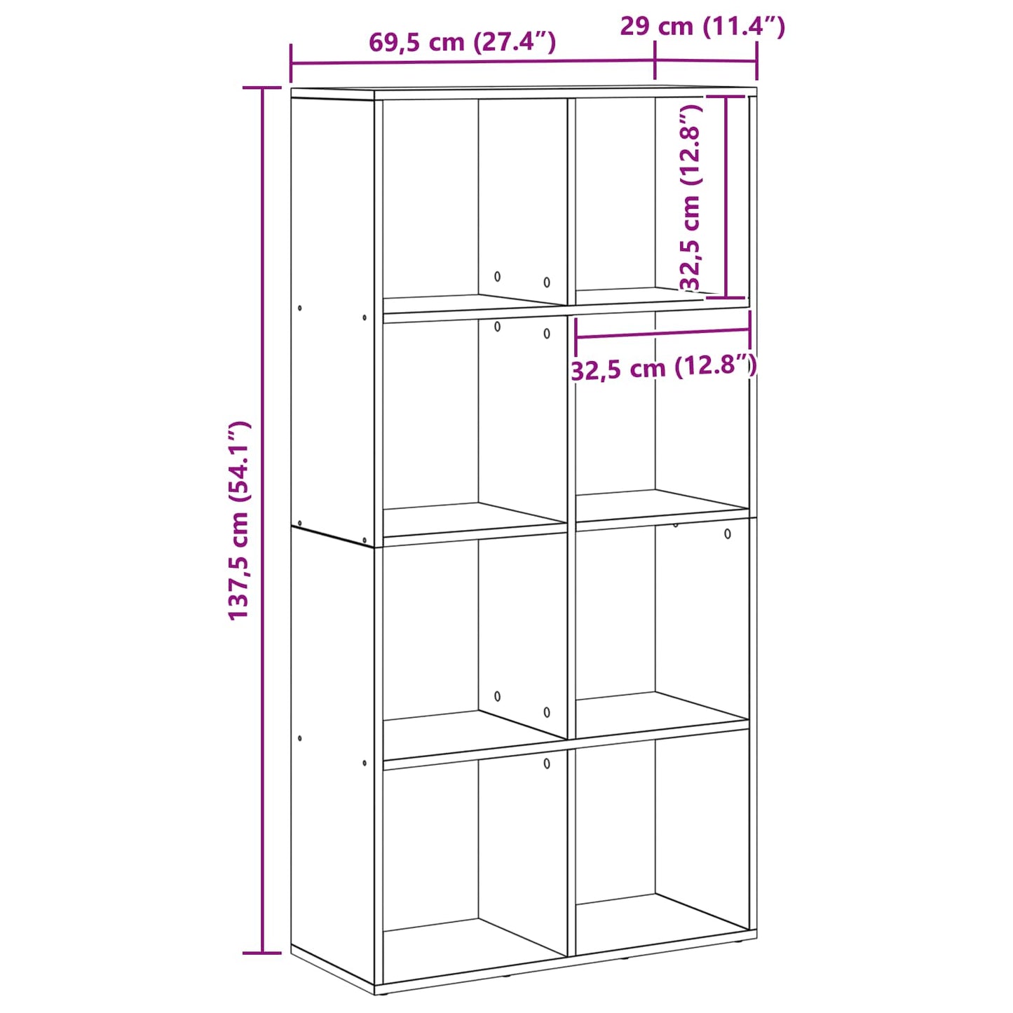 Book Cabinet 8-Tier 69.5 x 29 x 137.5 cm Engineered Wood