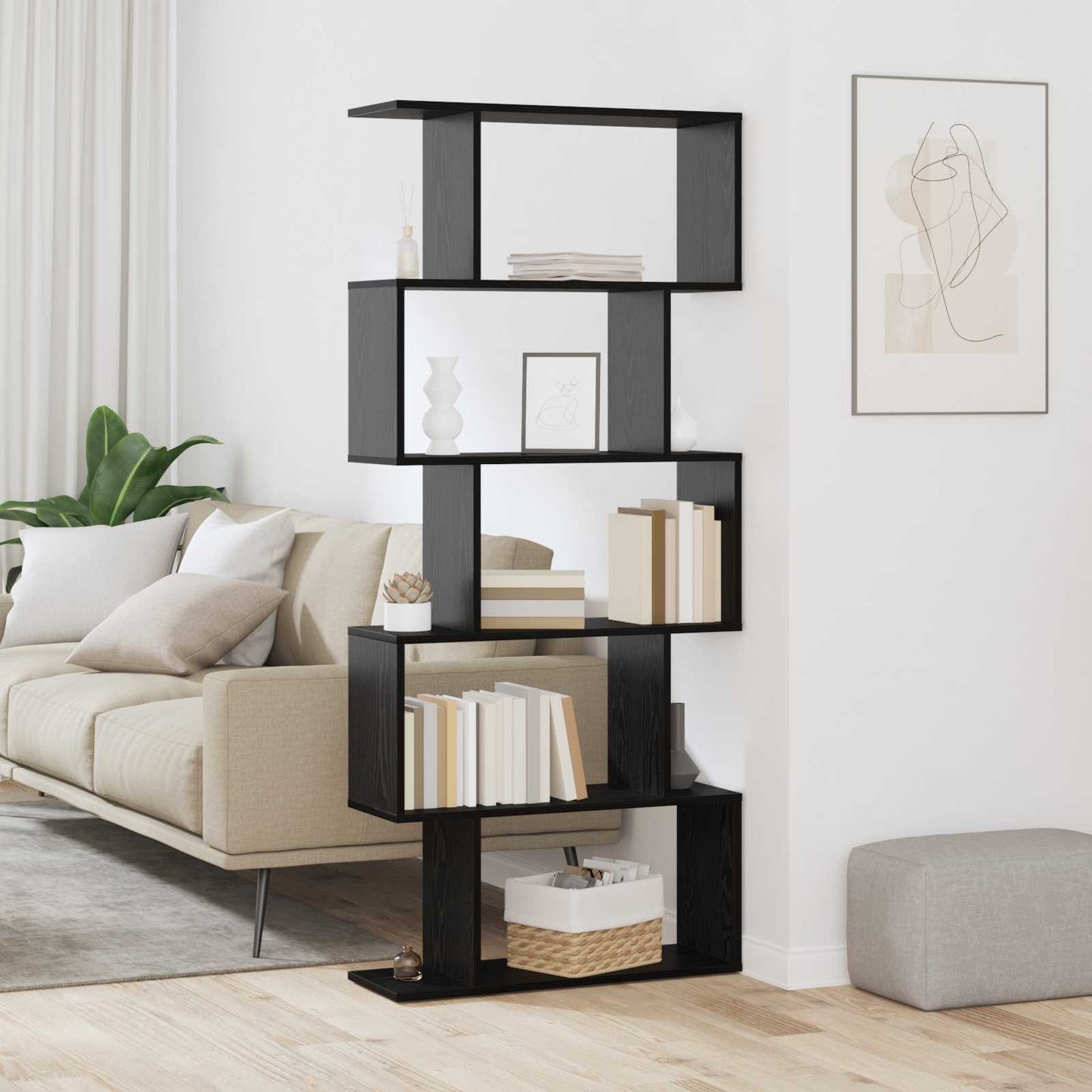 Book Cabinet 5-Tier 70 x 24 x 161 cm Engineered Wood Black Oak