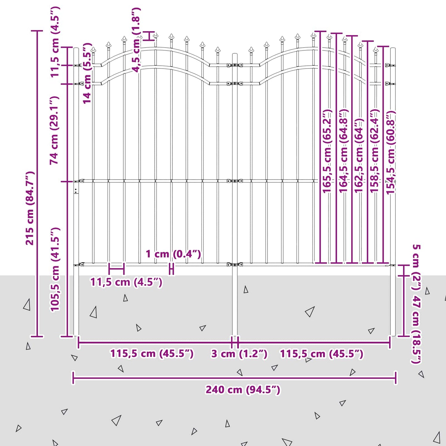 Garden Fence Woerden Grey 240 x 115 cm Powder-coated steel