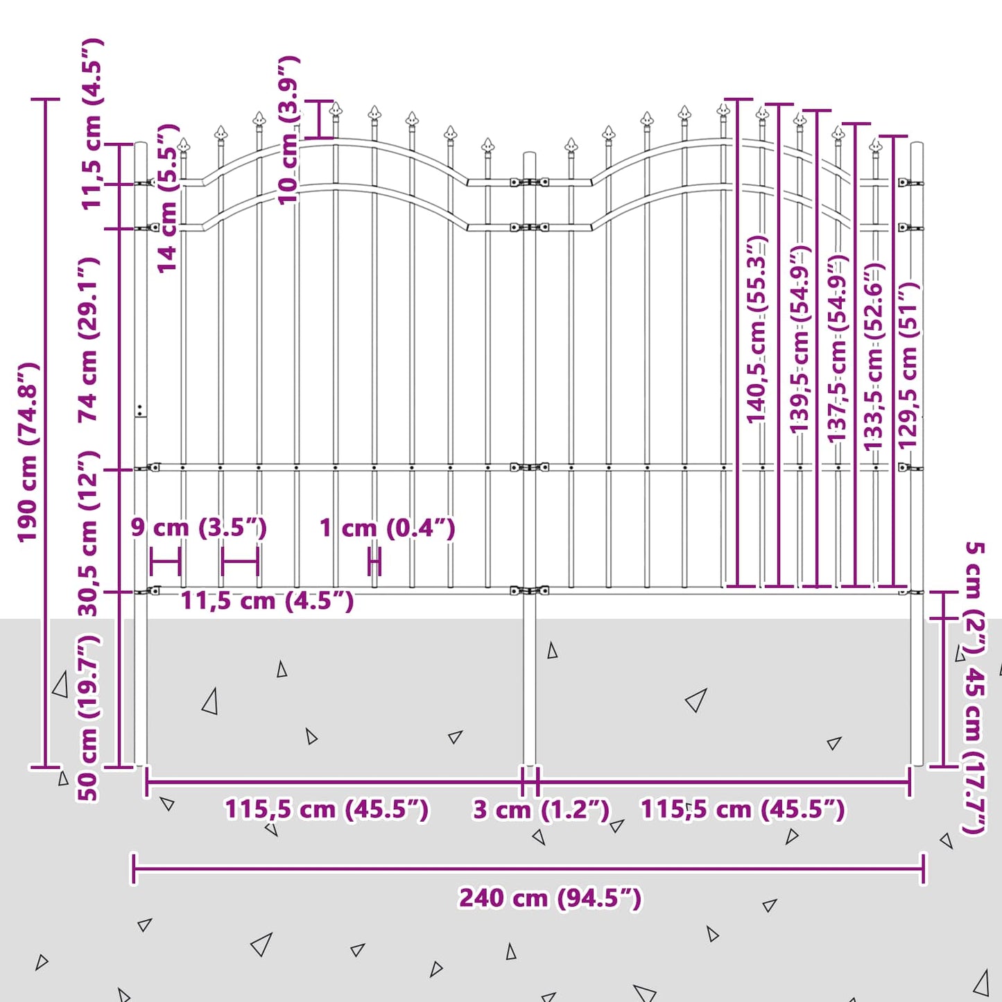 Garden Fence Woerden Grey 240 x 190 cm Powder-coated steel