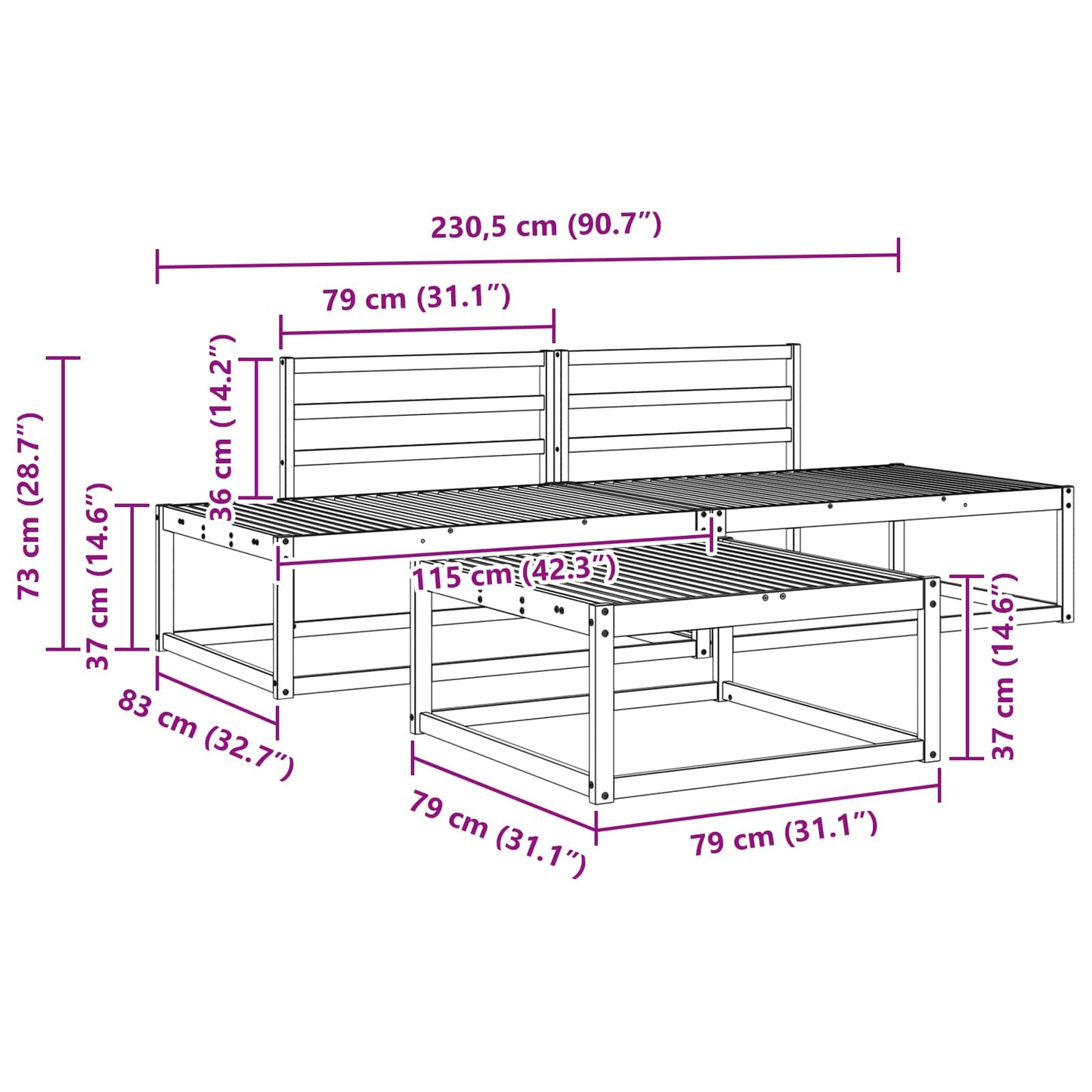 Outdoor Sofa Set White 79 x 79 x 37 cm Solid Acacia Wood