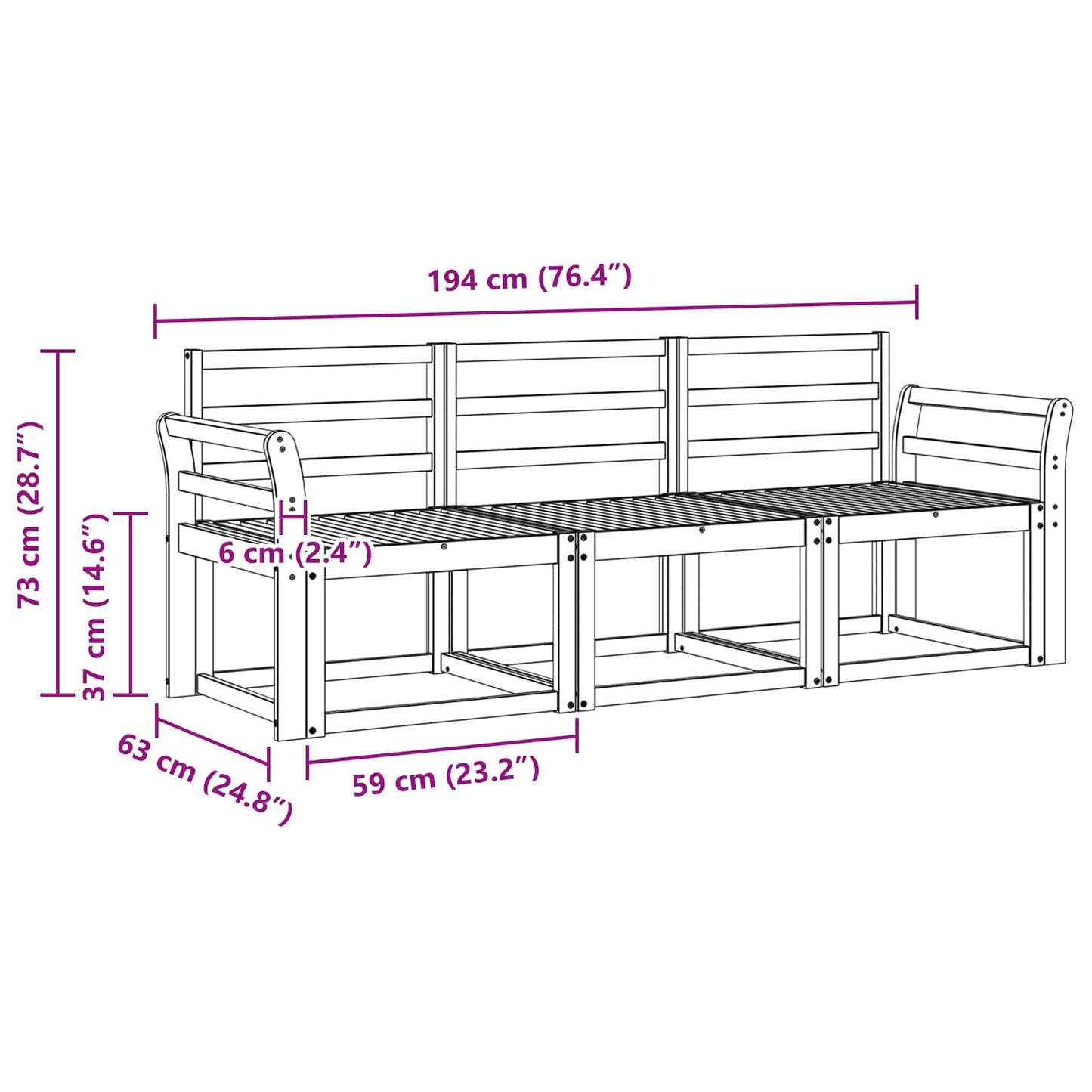 Outdoor Sofa Set 3 pcs White 194 x 63 x 73 cm Solid Acacia Wood