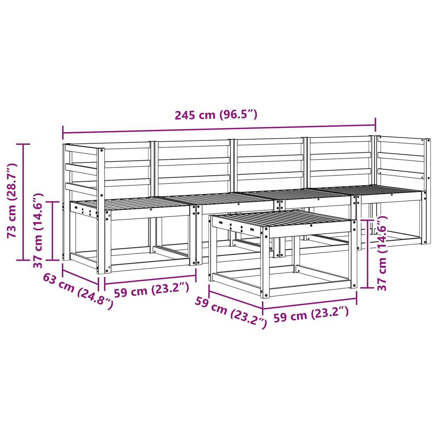 Outdoor Sofa Set 5 pcs White 59 x 59 x 37 cm Solid Acacia Wood