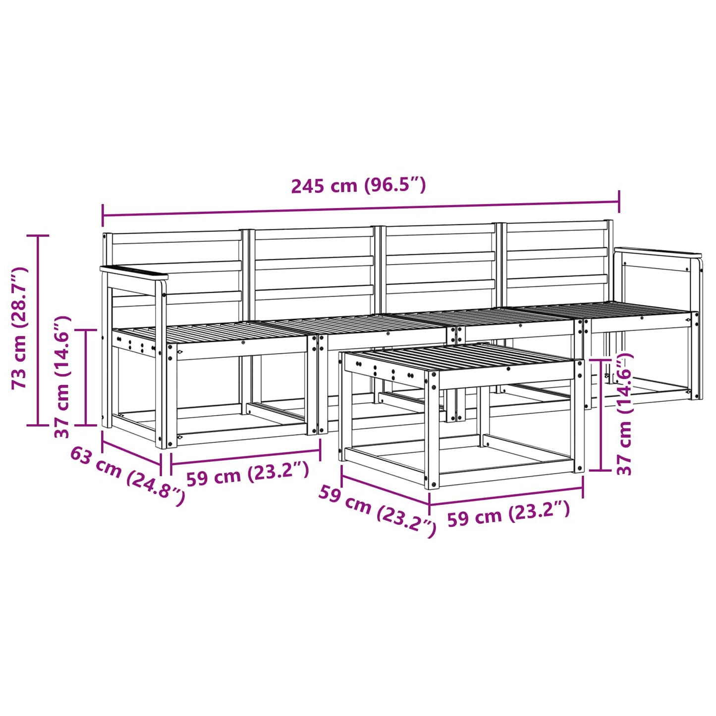 Outdoor Sofa Set 5 pcs White Solid Acacia Wood