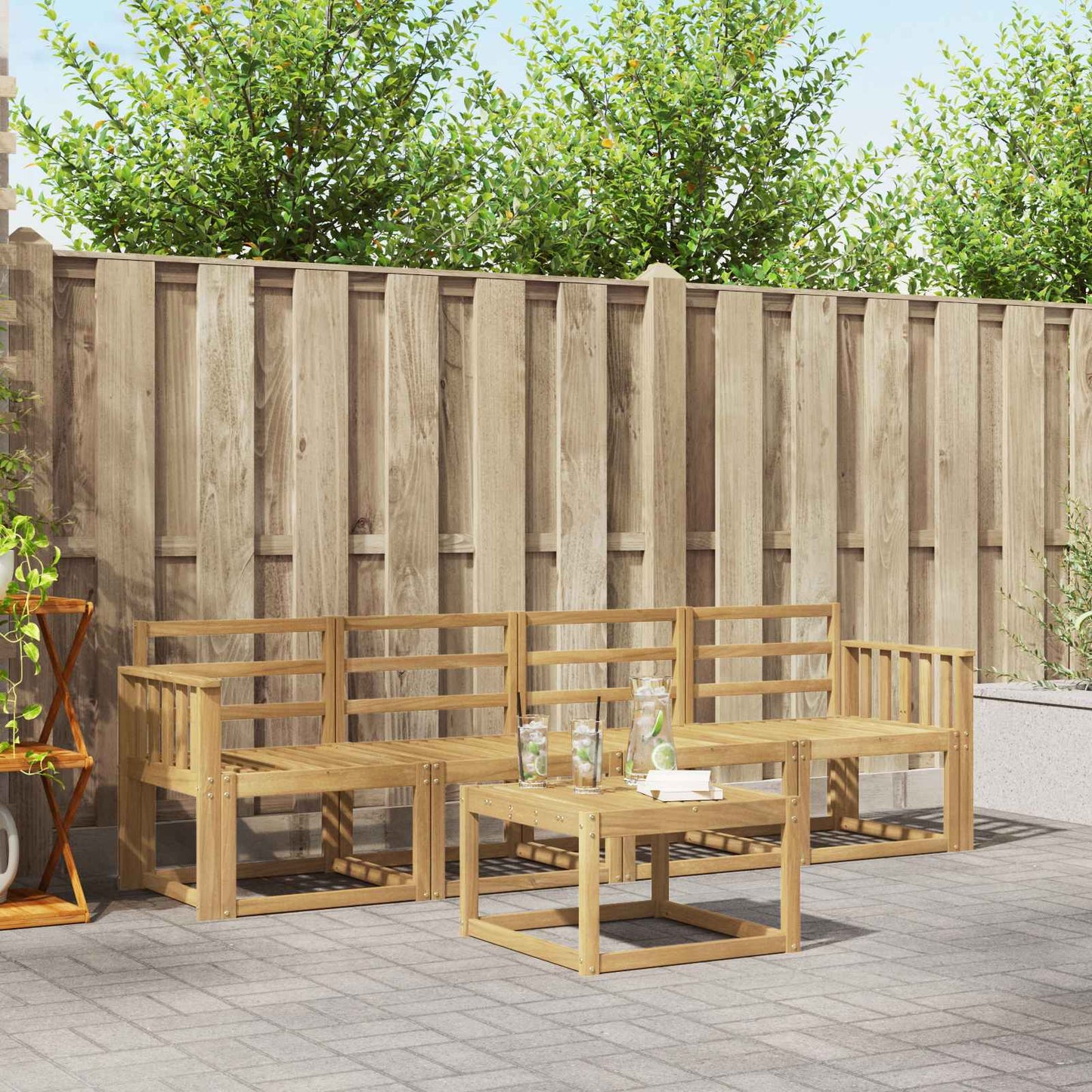 Outdoor Sofa Set 5 pcs White Solid Acacia Wood