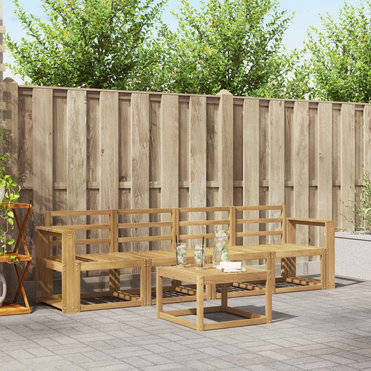 Outdoor Sofa Set 5 pcs White Solid Acacia Wood