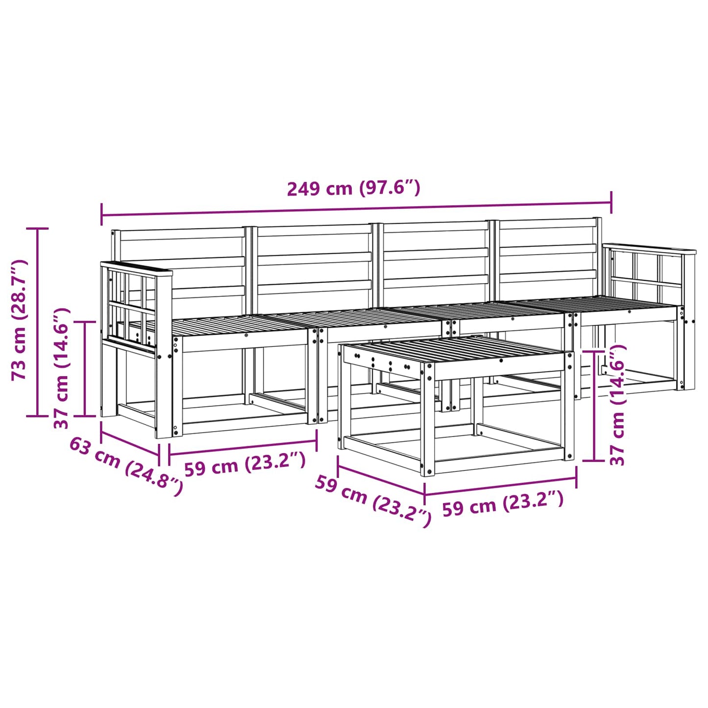Outdoor Sofa Set 5 pcs White Solid Acacia Wood