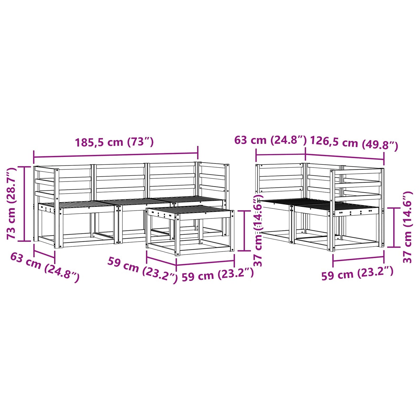 Outdoor Sofa Set 6 pcs White 59 x 59 x 37 cm Solid Acacia Wood