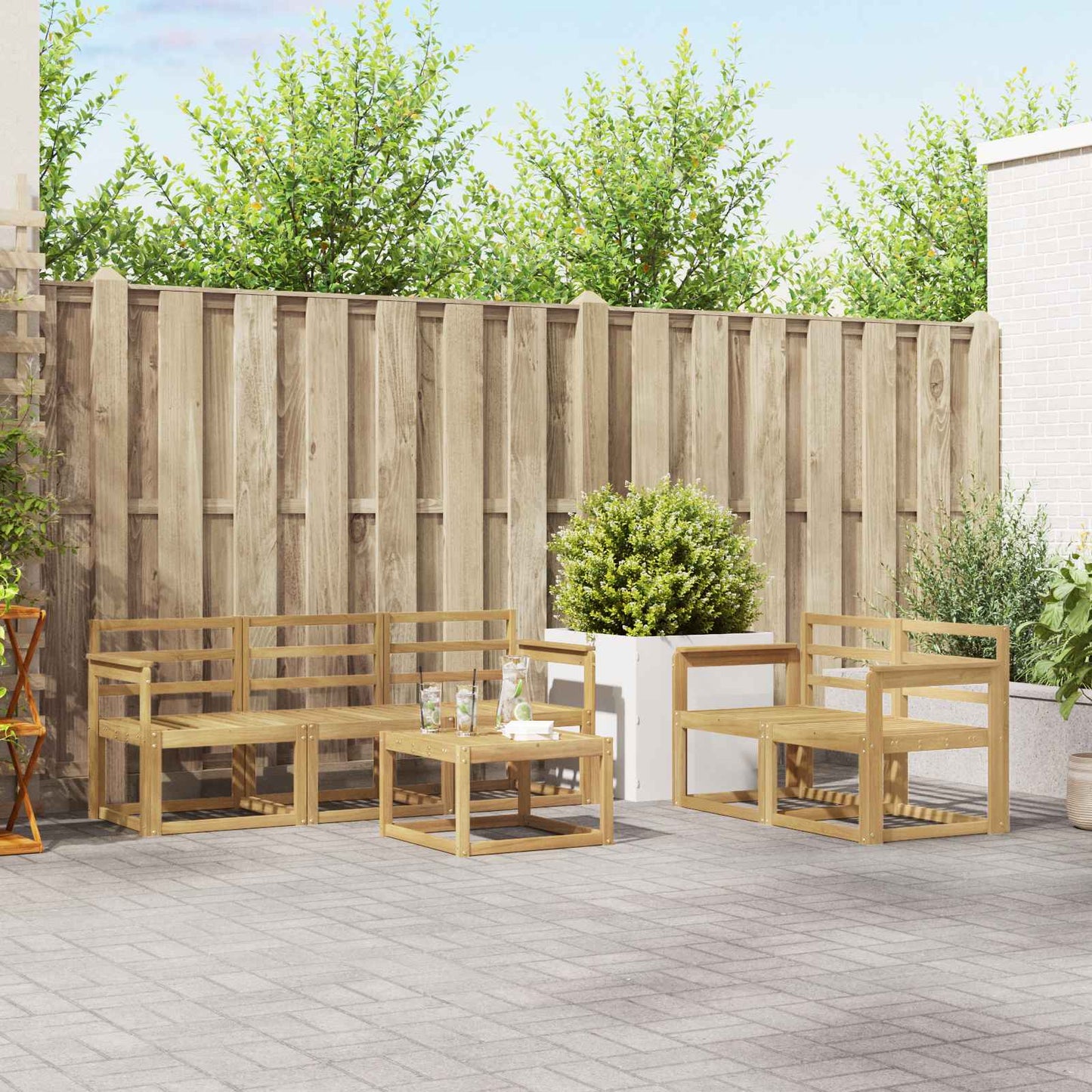 Outdoor Sofa Set 6 pcs White 59 x 59 x 37 cm Solid Acacia Wood