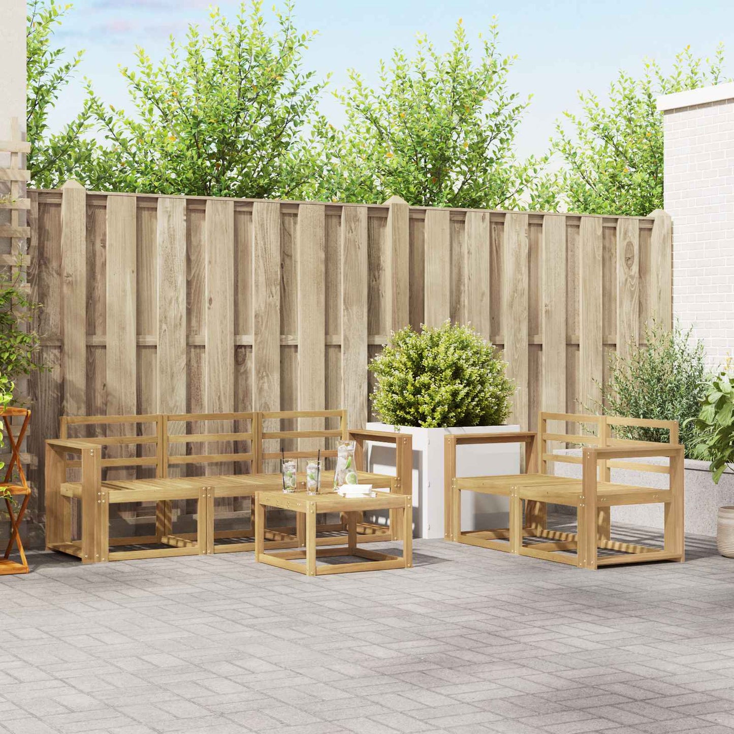 Outdoor Sofa Set 6 pcs White 59 x 59 x 37 cm Solid Acacia Wood