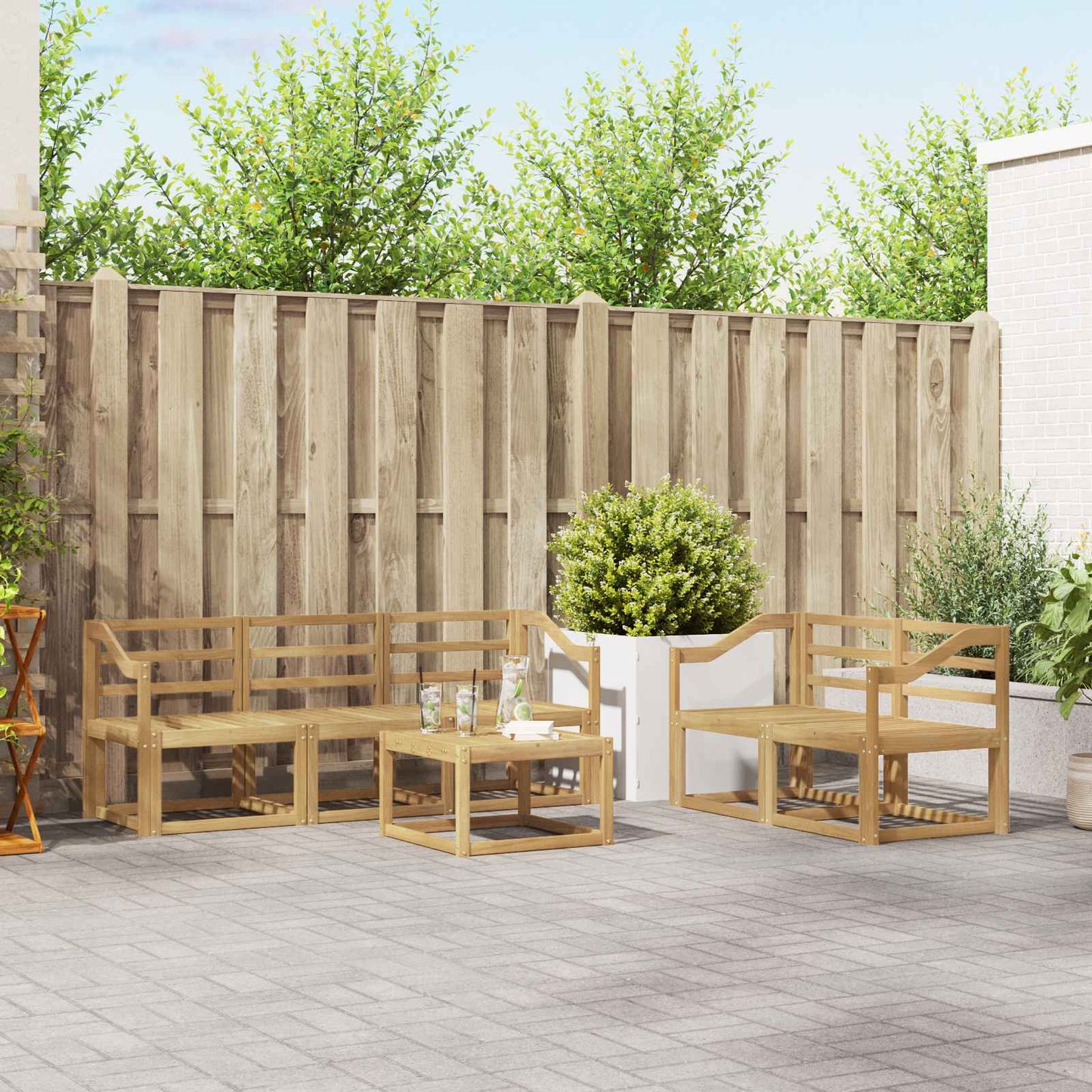 Outdoor Sofa Set 6 pcs White 59 x 59 x 37 cm Solid Acacia Wood