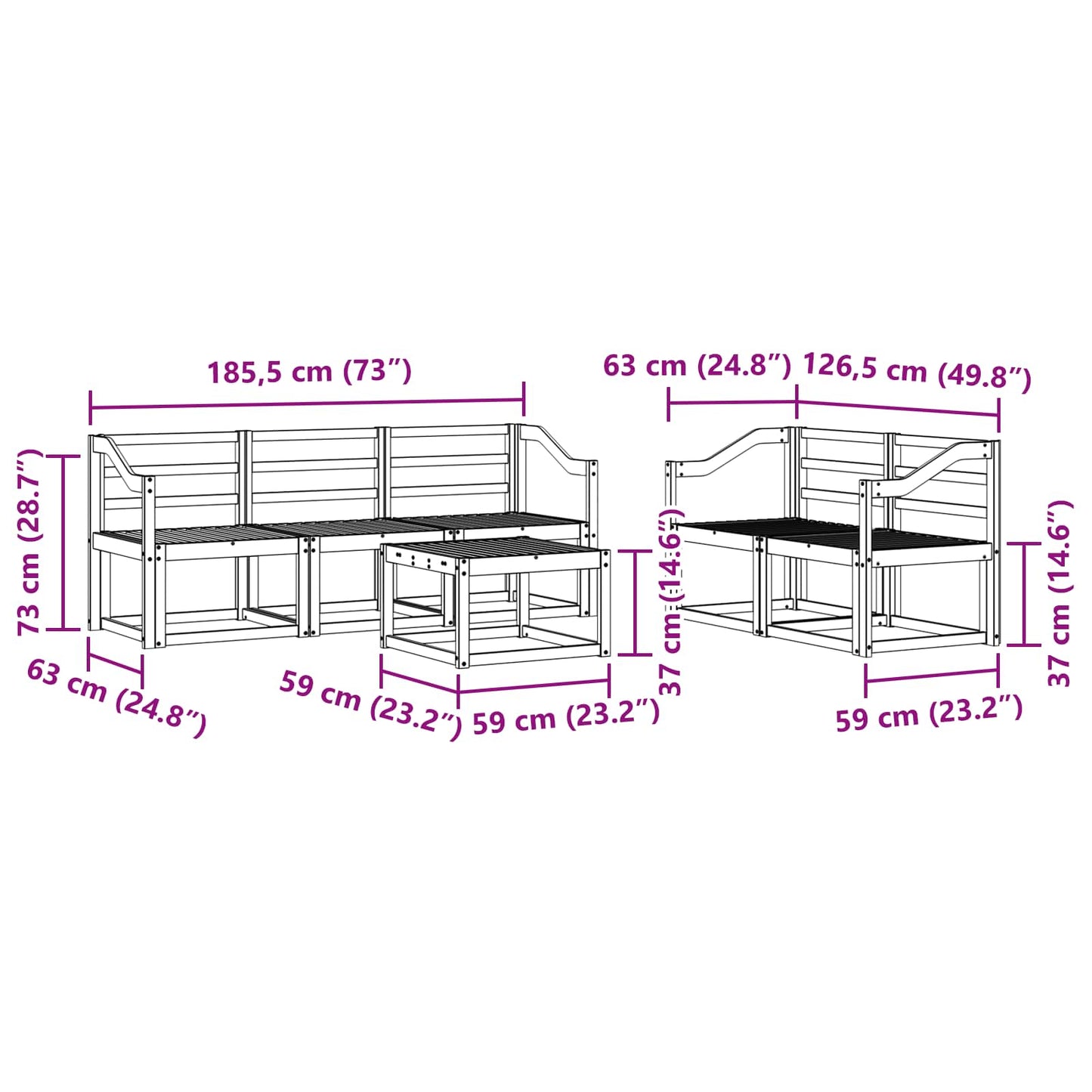 Outdoor Sofa Set 6 pcs White 59 x 59 x 37 cm Solid Acacia Wood
