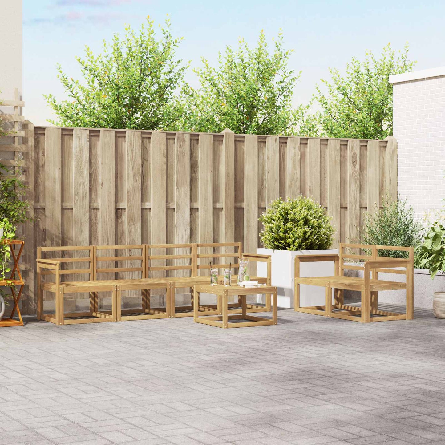 Outdoor Sofa Set 7 pcs White 59 x 59 x 37 cm Solid Acacia Wood