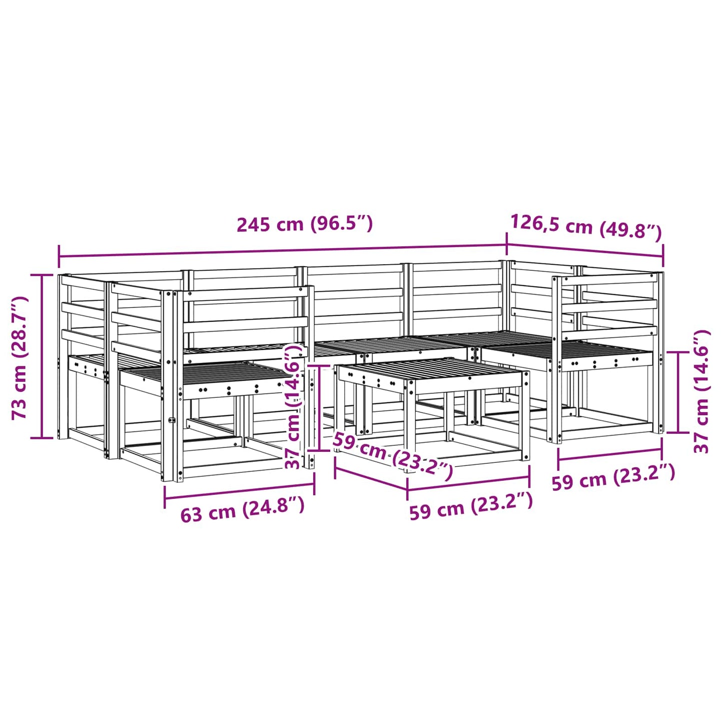 Outdoor Sofa Set 7 pcs White 59 x 59 x 37 cm Solid Acacia Wood