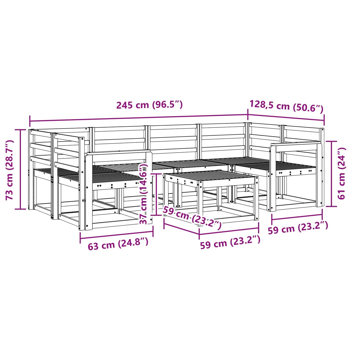 Outdoor Sofa Set 7 pcs White 59 x 59 x 37 cm Solid Acacia Wood