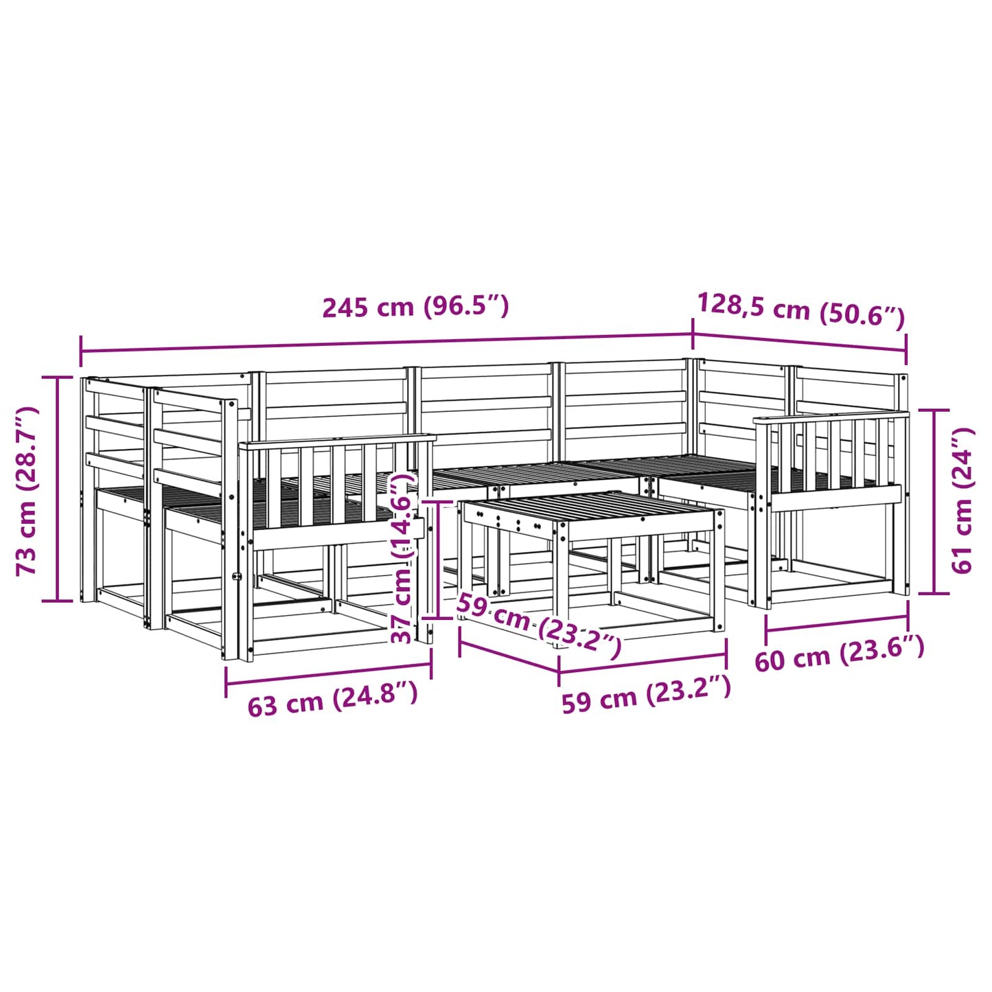 Outdoor Sofa Set 7 pcs White 59 x 59 x 37 cm Solid Acacia Wood