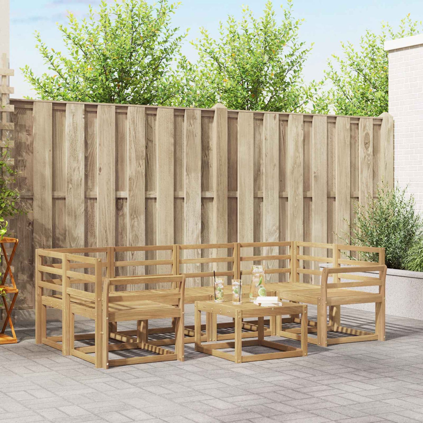 Outdoor Sofa Set 7 pcs White 59 x 59 x 37 cm Solid Acacia Wood