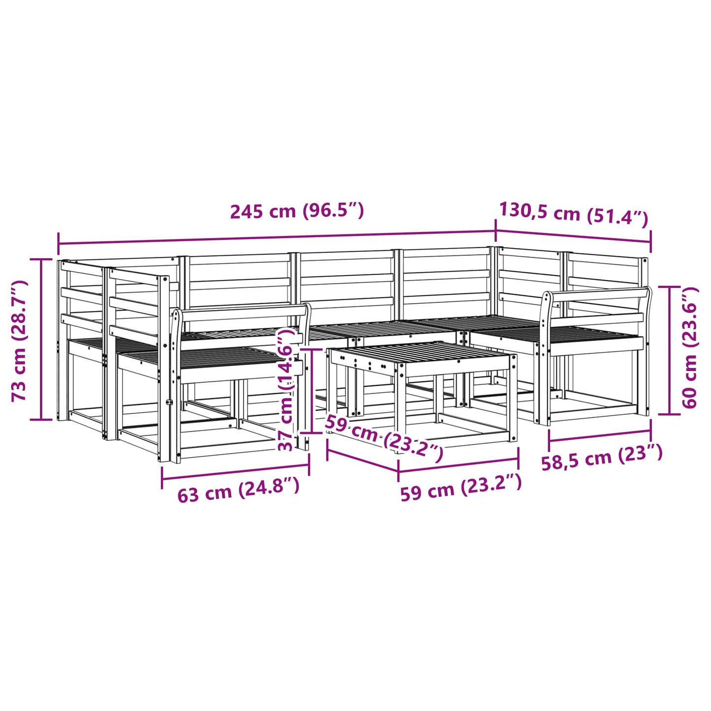 Outdoor Sofa Set 7 pcs White 59 x 59 x 37 cm Solid Acacia Wood