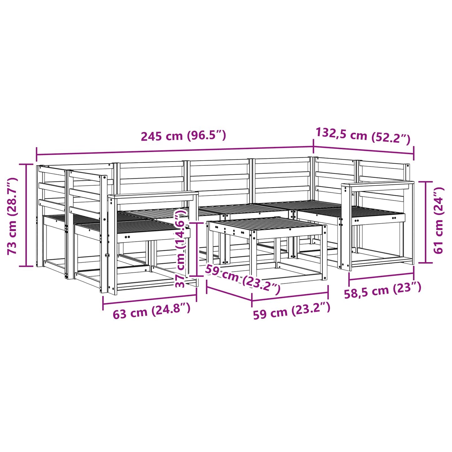Outdoor Sofa Set 7 pcs White 59 x 59 x 37 cm Solid Acacia Wood