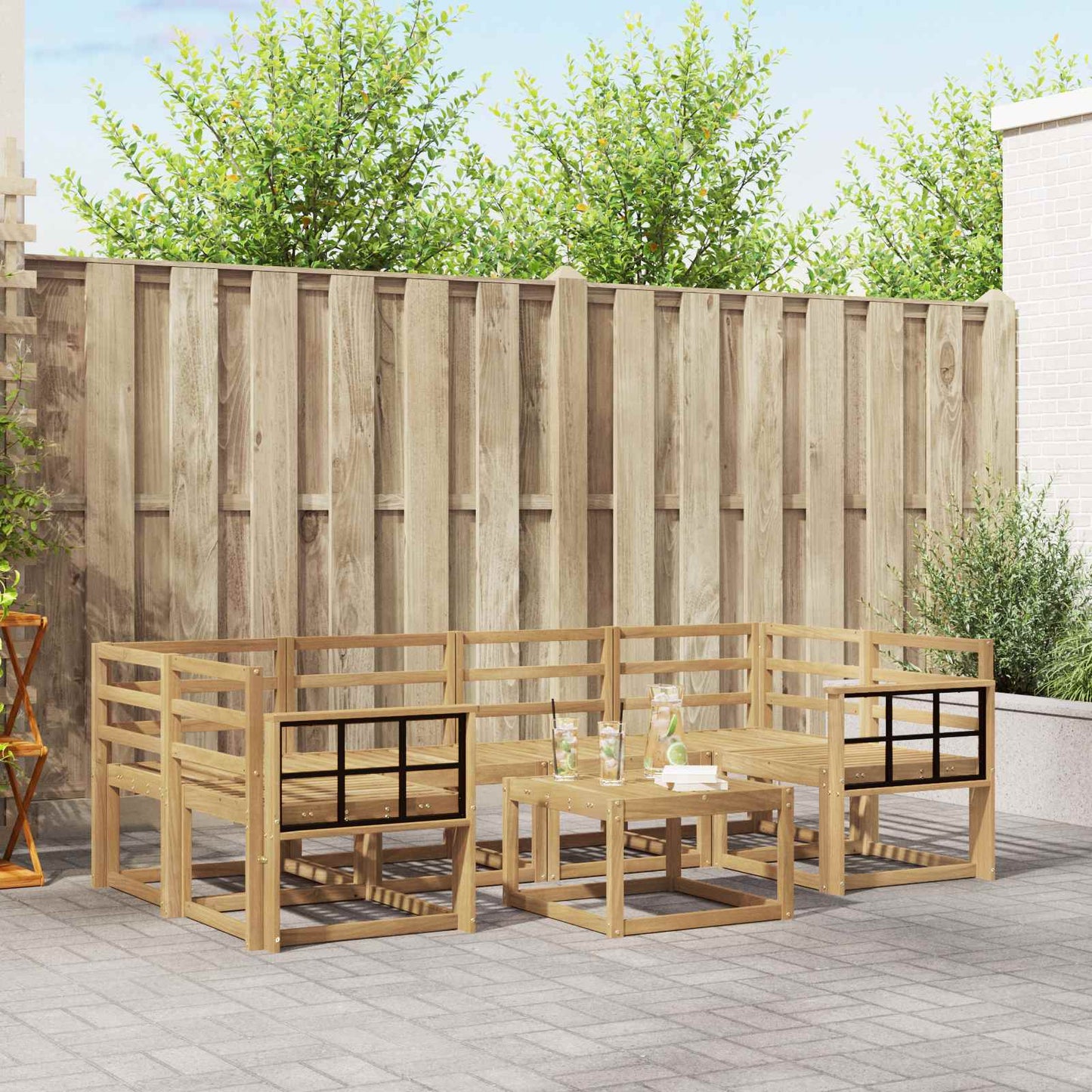 Outdoor Sofa Set 7 pcs White 59 x 59 x 37 cm Solid Acacia Wood