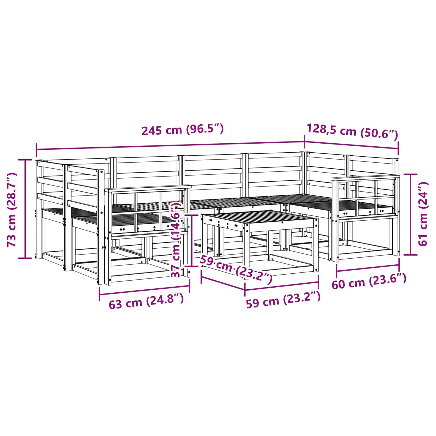 Outdoor Sofa Set 7 pcs White 59 x 59 x 37 cm Solid Acacia Wood