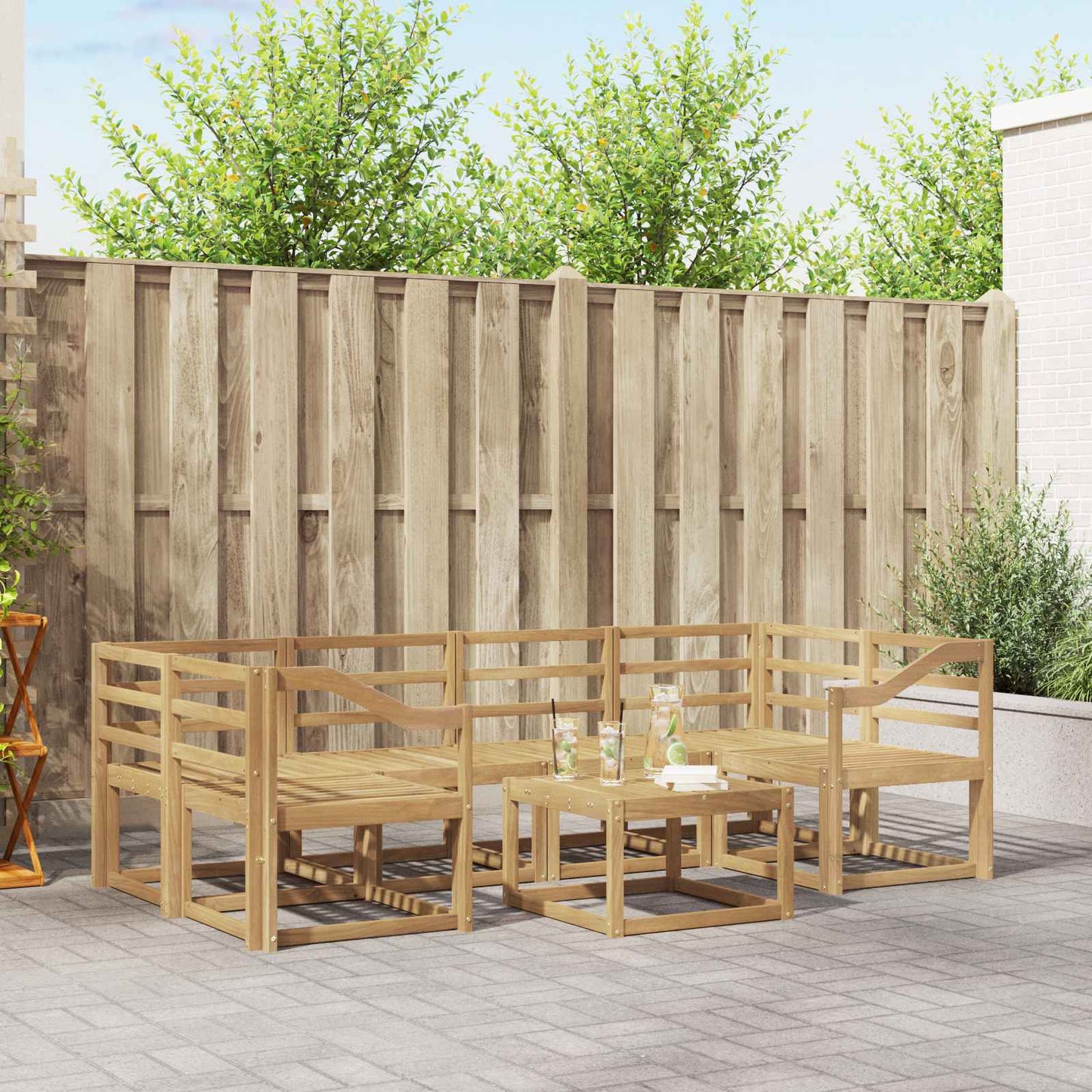 Outdoor Sofa Set 7 pcs White 59 x 59 x 37 cm Solid Acacia Wood
