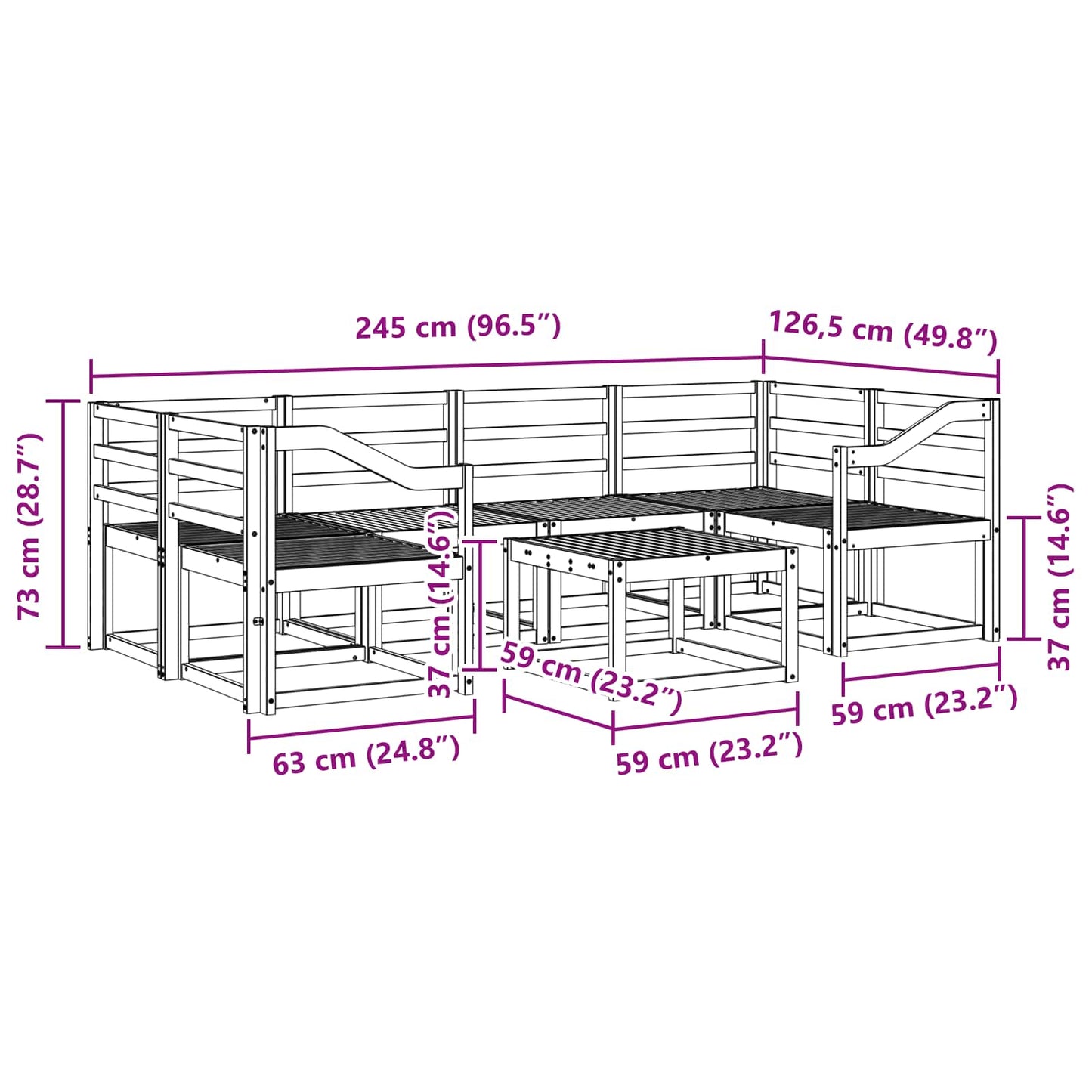 Outdoor Sofa Set 7 pcs White 59 x 59 x 37 cm Solid Acacia Wood