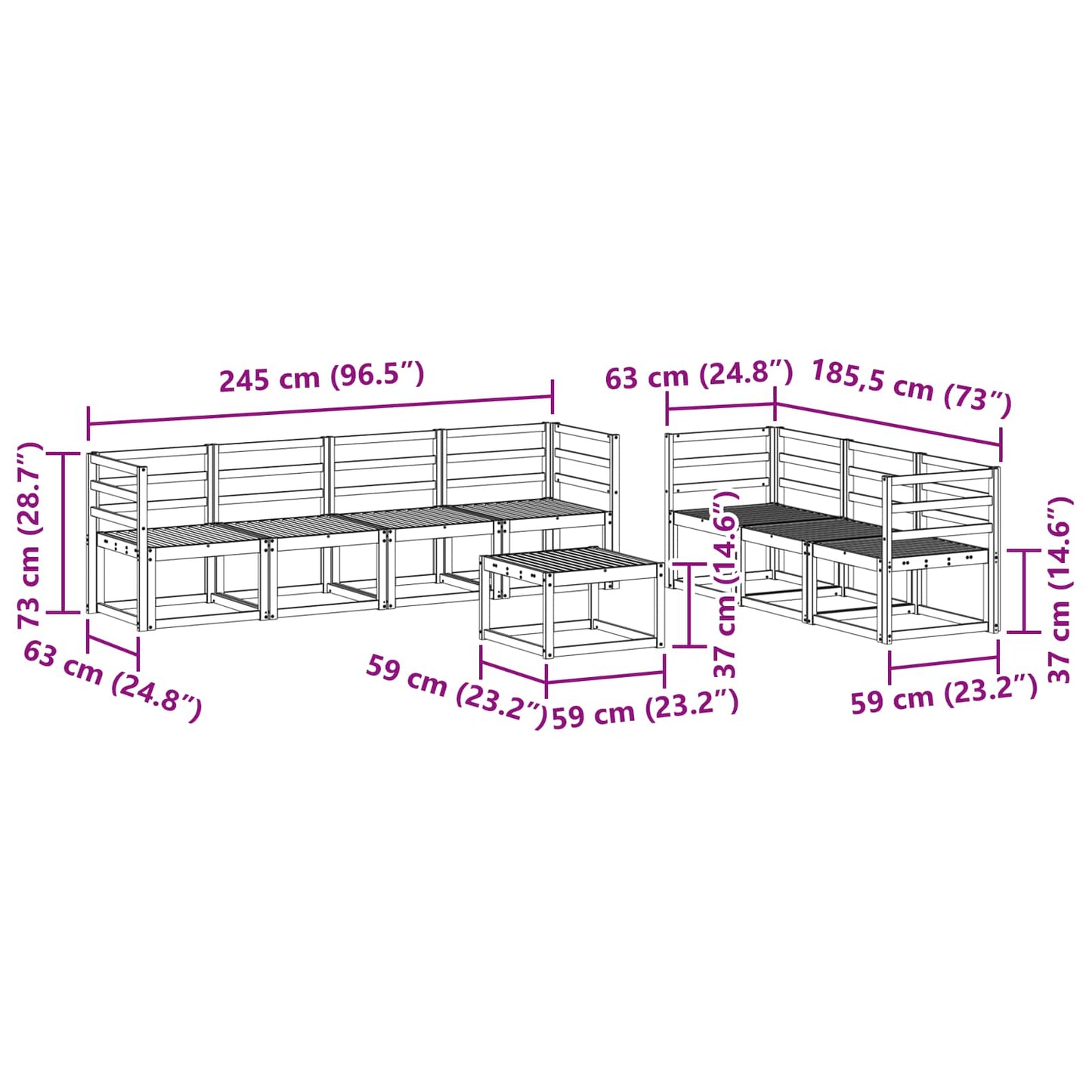 Outdoor Sofa Set 8 pcs White 59 x 59 x 37 cm Solid Acacia Wood