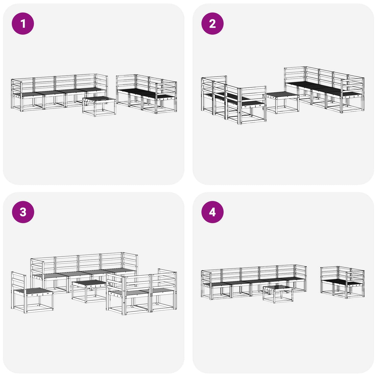 Outdoor Sofa Set 8 pcs White 59 x 59 x 37 cm Solid Acacia Wood