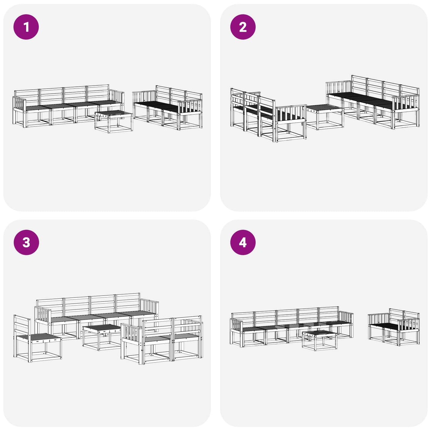 Outdoor Sofa Set 8 pcs White 59 x 59 x 37 cm Solid Acacia Wood