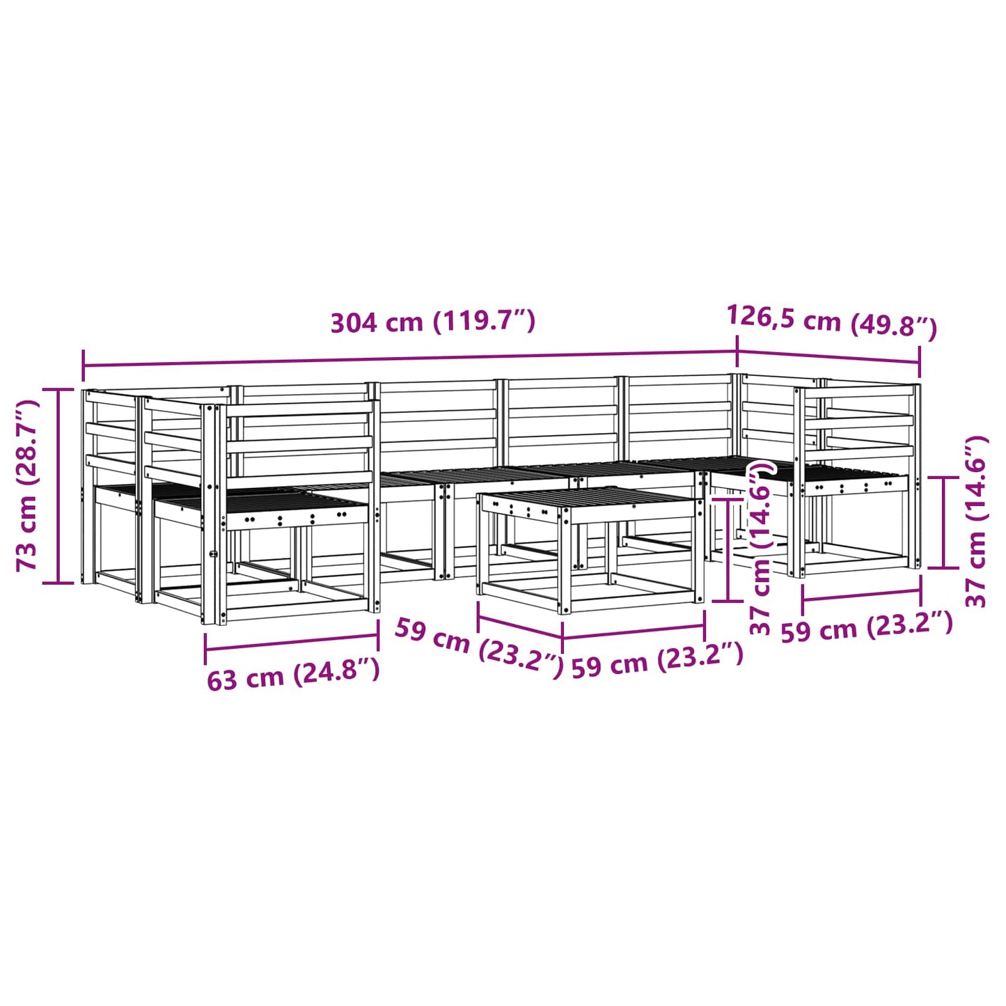 Outdoor Sofa Set 8 pcs White 59 x 59 x 37 cm Solid Acacia Wood