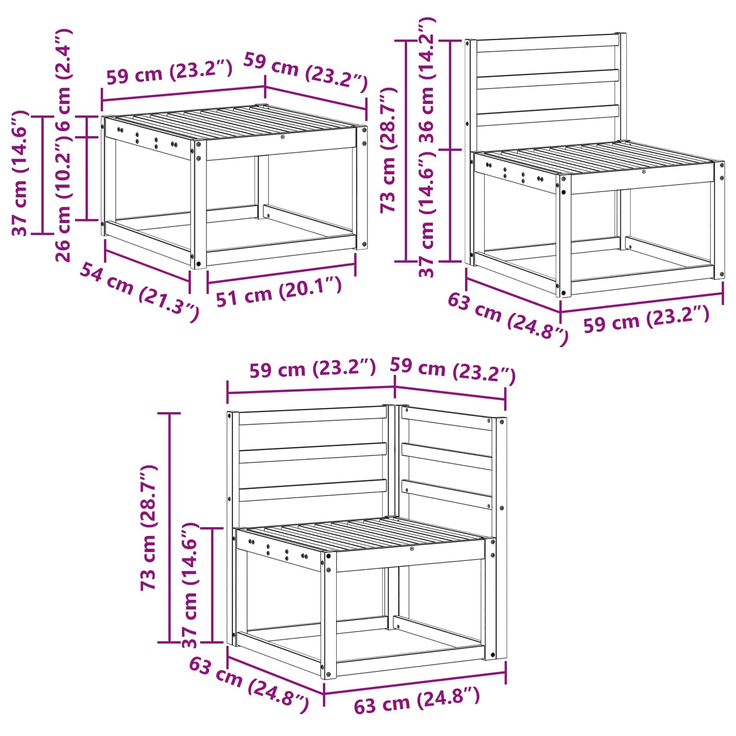 Outdoor Sofa Set 8 pcs White 59 x 59 x 37 cm Solid Acacia Wood