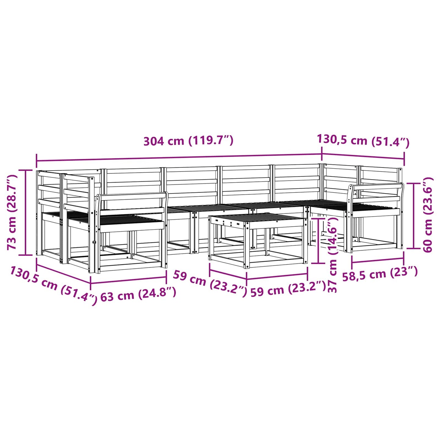 Outdoor Sofa Set 8 pcs White 59 x 59 x 37 cm Solid Acacia Wood