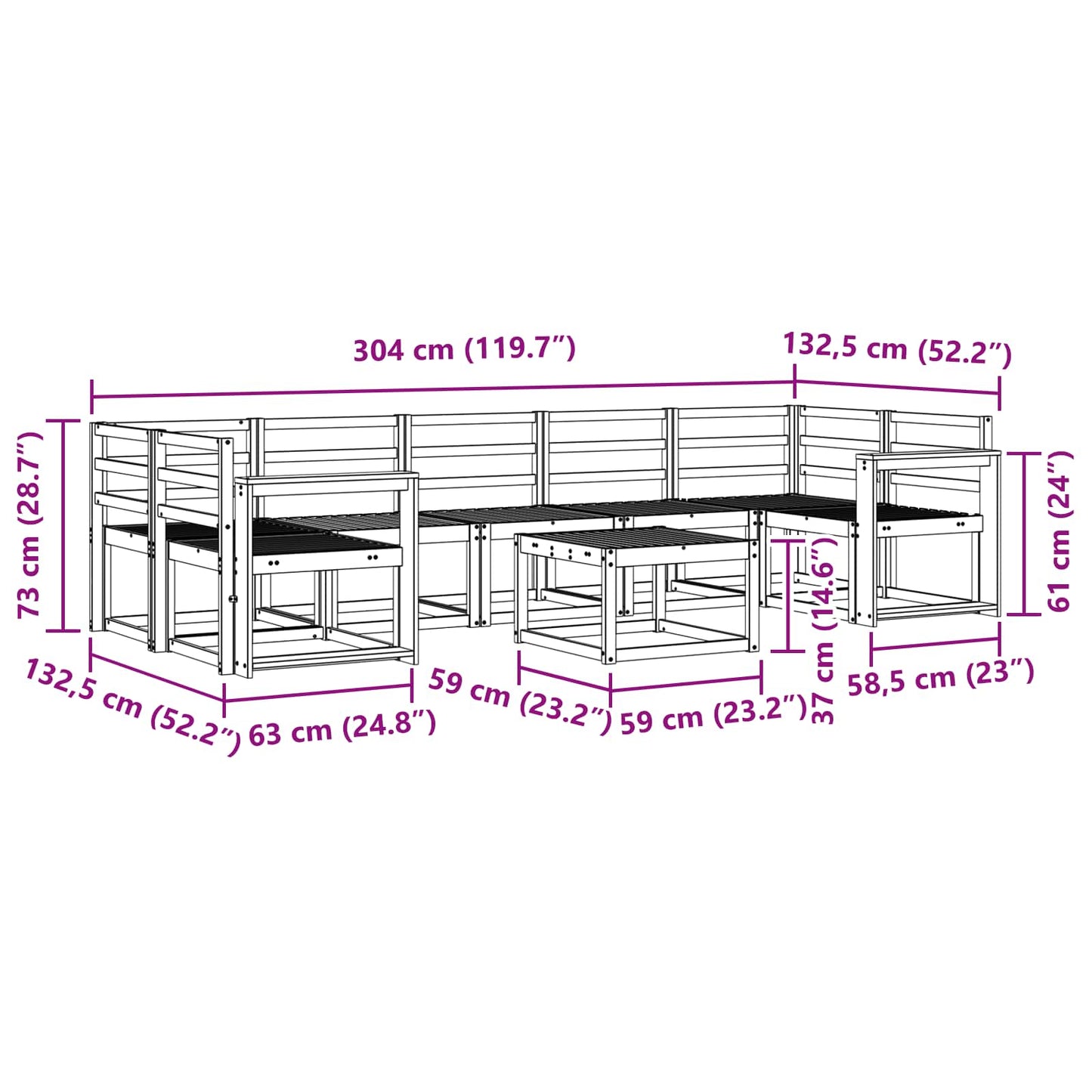 Outdoor Sofa Set 8 pcs White 59 x 59 x 37 cm Solid Acacia Wood