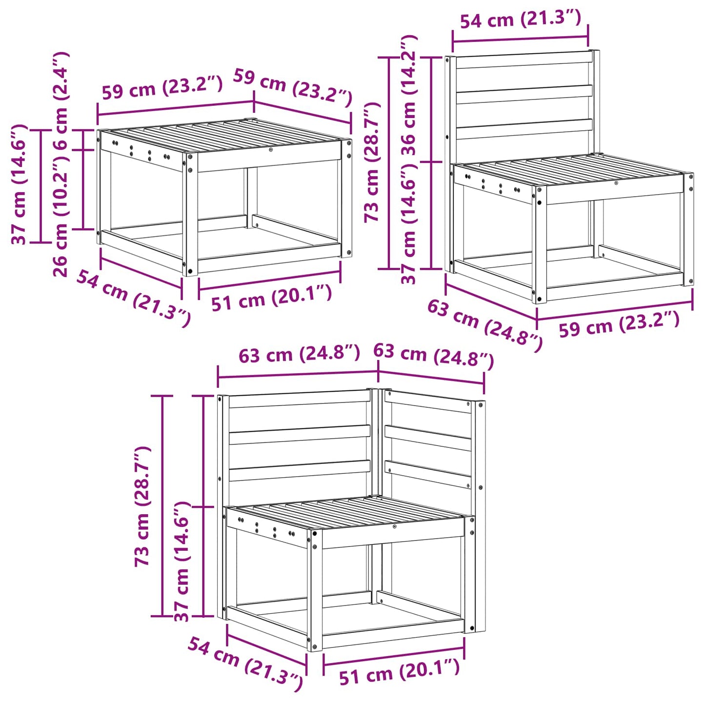 Outdoor Sofa Set 8 pcs White 59 x 59 x 37 cm Solid Acacia Wood