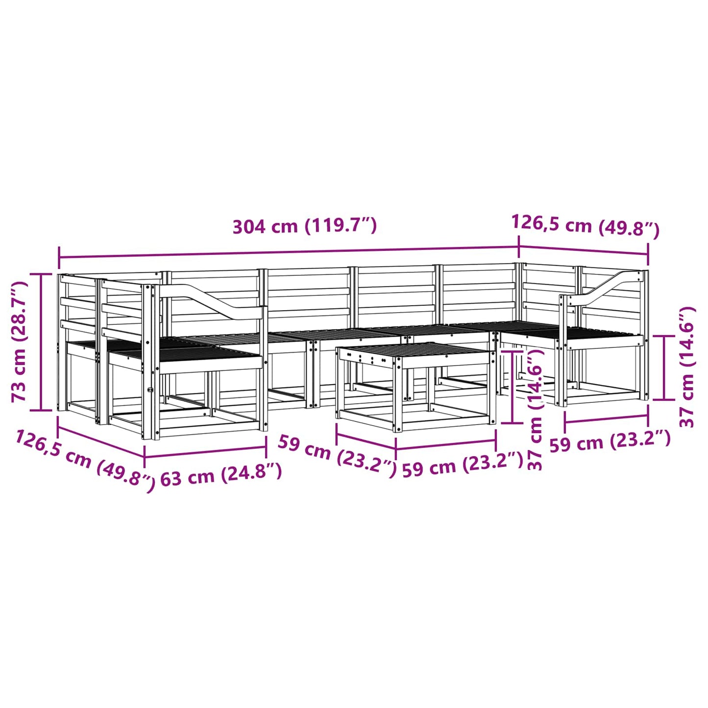 Outdoor Sofa Set 8 pcs White 59 x 59 x 37 cm Solid Acacia Wood