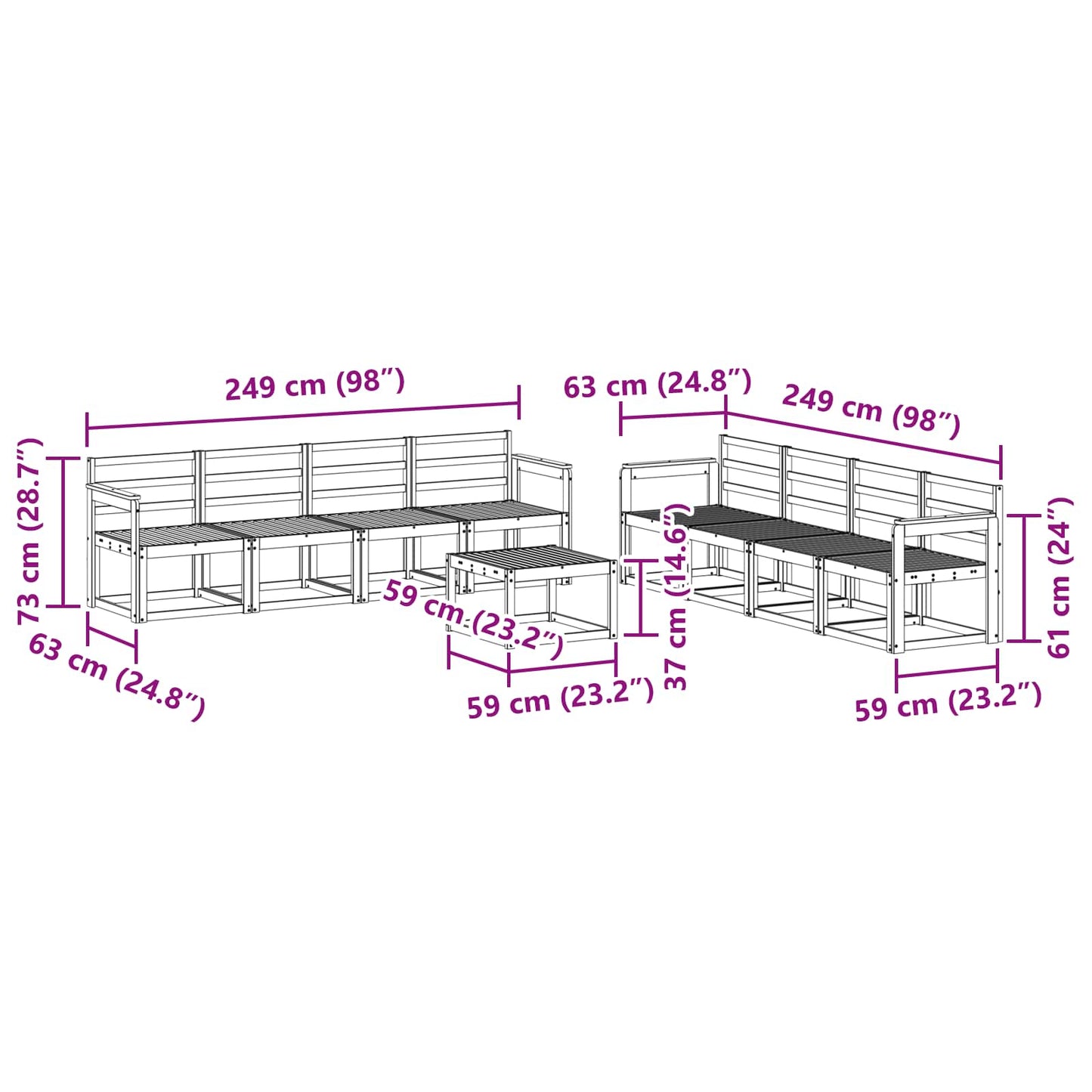 Outdoor Sofa Set 9 pcs White 59 x 59 x 37 cm Solid Acacia Wood