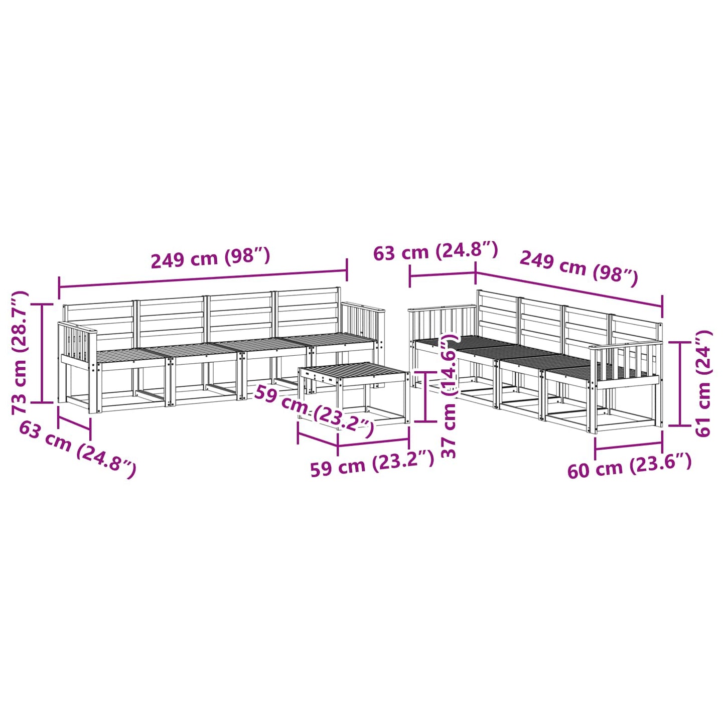 Outdoor Sofa Set 9 pcs White 59 x 59 x 37 cm Solid Acacia Wood