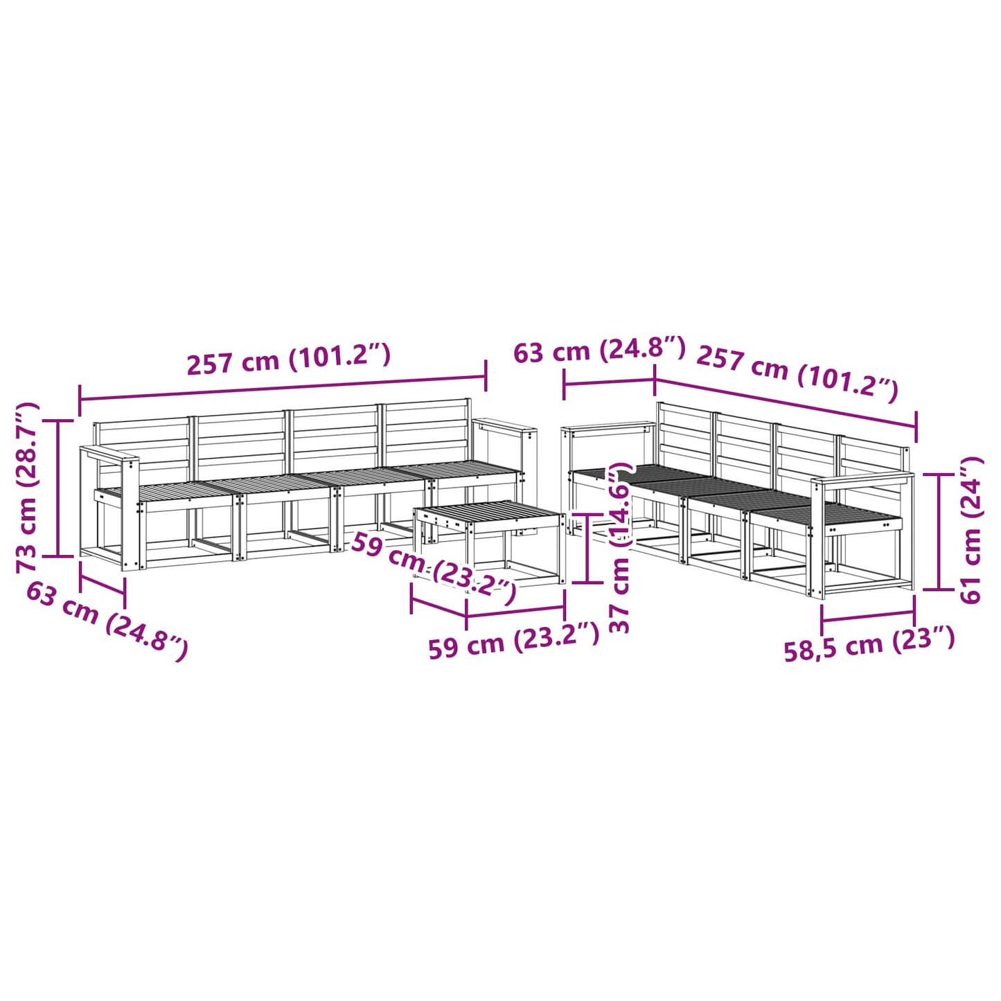 Outdoor Sofa Set 9 pcs White 59 x 59 x 37 cm Solid Acacia Wood