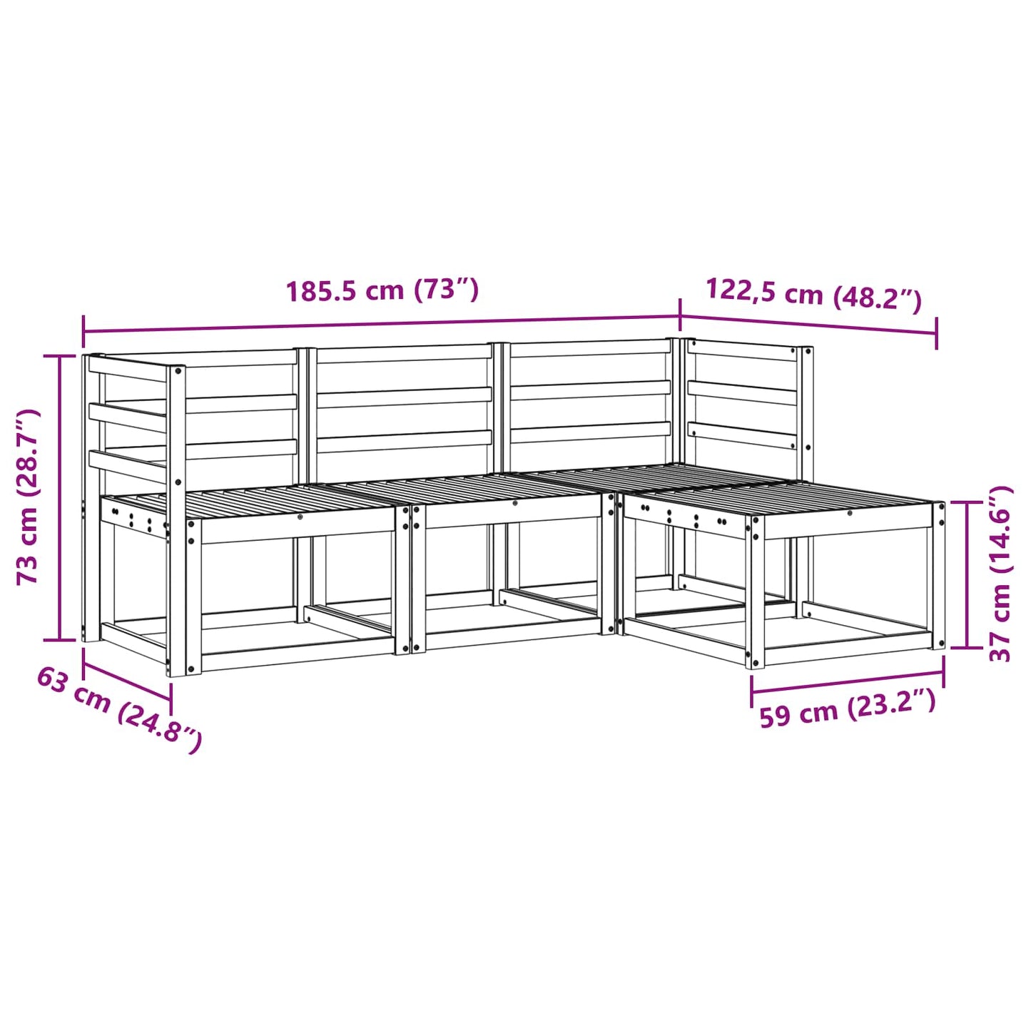 Outdoor Sofa Set 4 pcs White 185.5 x 122.5 x 73 cm