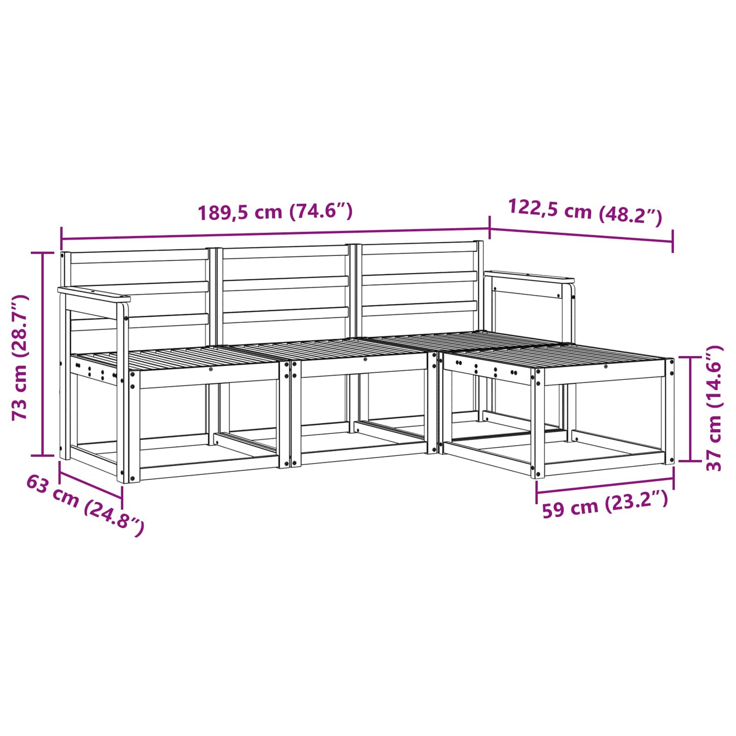 Outdoor Sofa Set 4 pcs White 189.5 x 122.5 x 73 cm