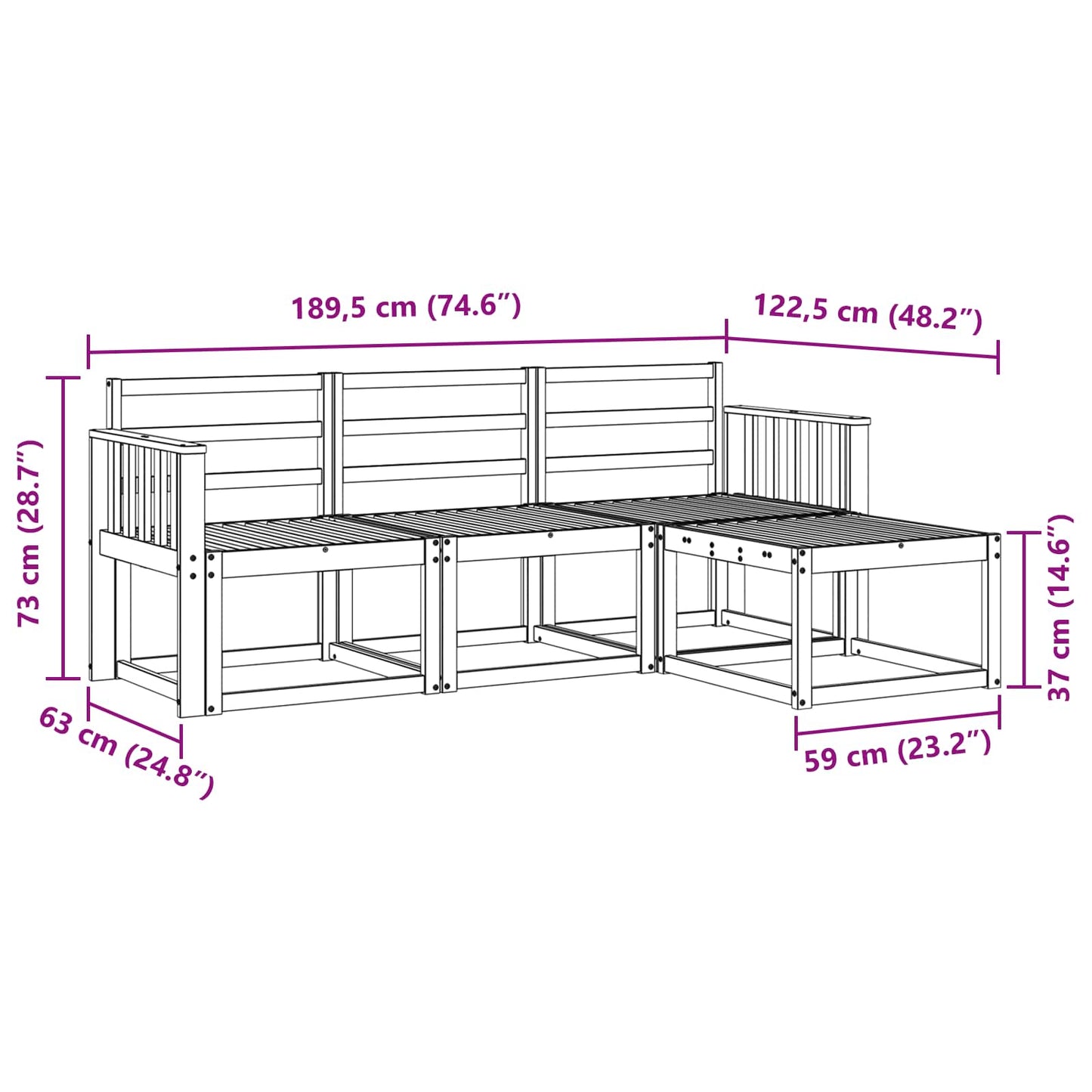Outdoor Sofa Set 4 pcs White 189.5 x 122.5 x 73 cm