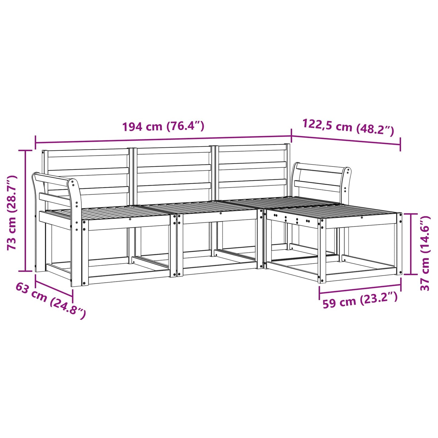 Outdoor Sofa Set 4 pcs White 194 x 122.5 x 73 cm