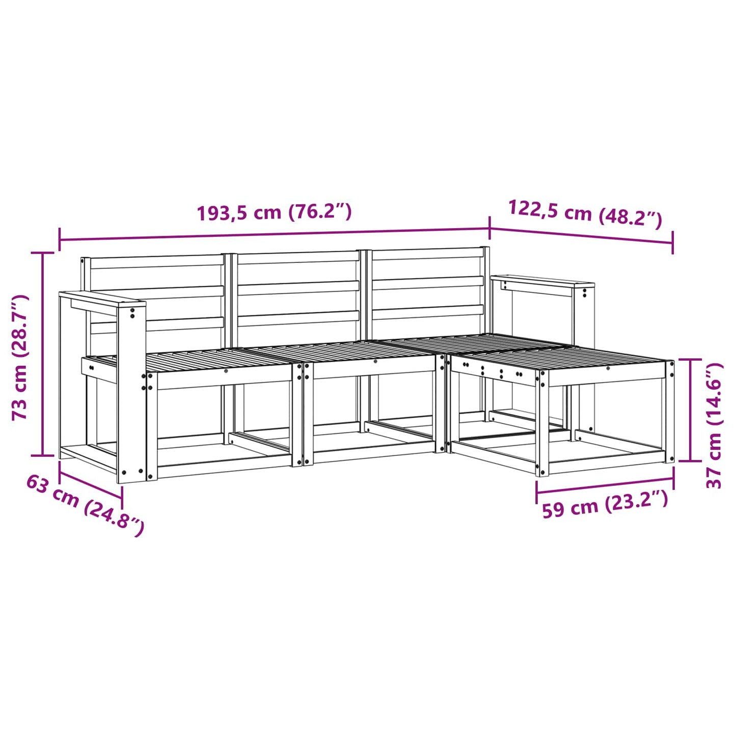Outdoor Sofa Set 4 pcs White 193.5 x 122.5 x 73 cm