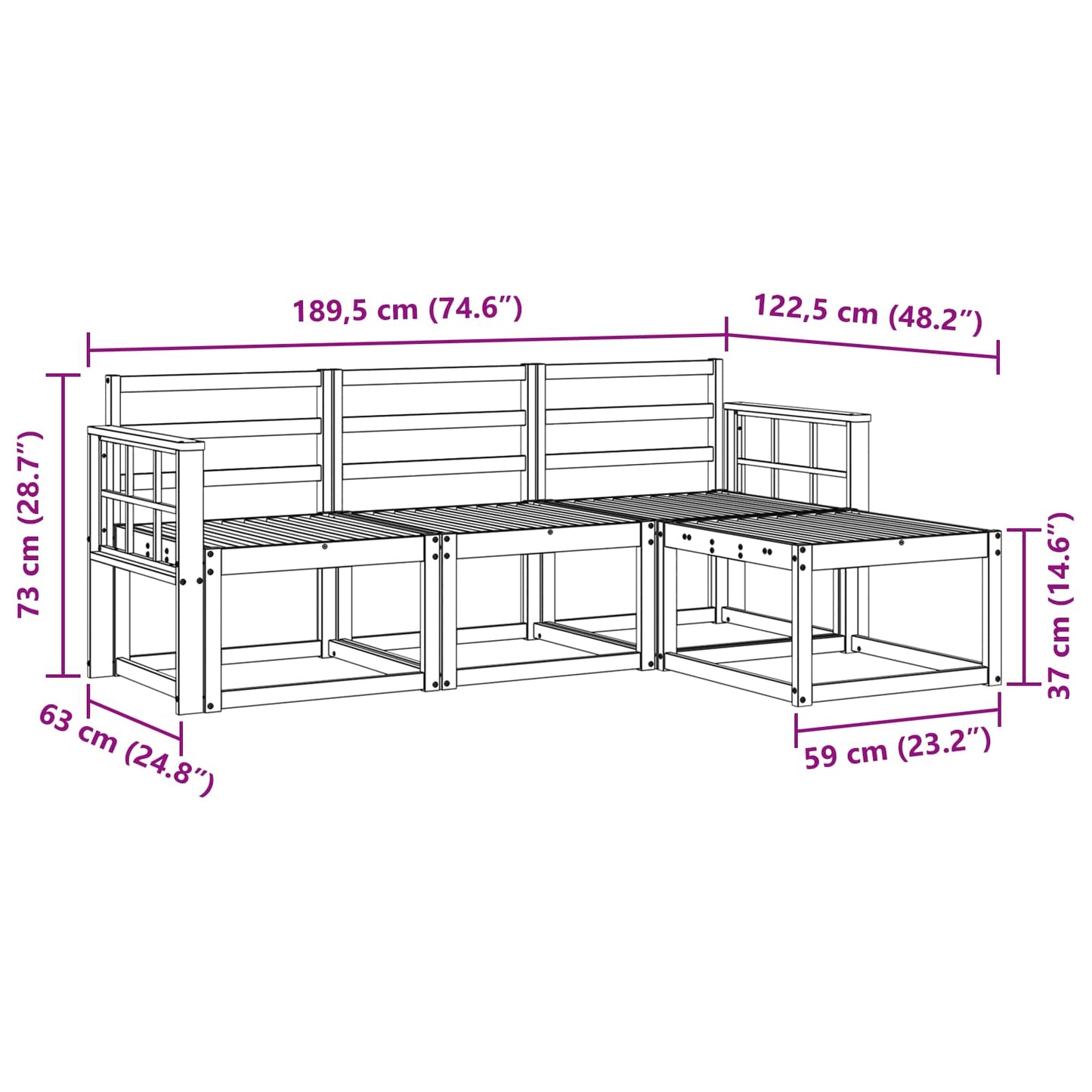 Outdoor Sofa Set 4 pcs White 189.5 x 122.5 x 73 cm
