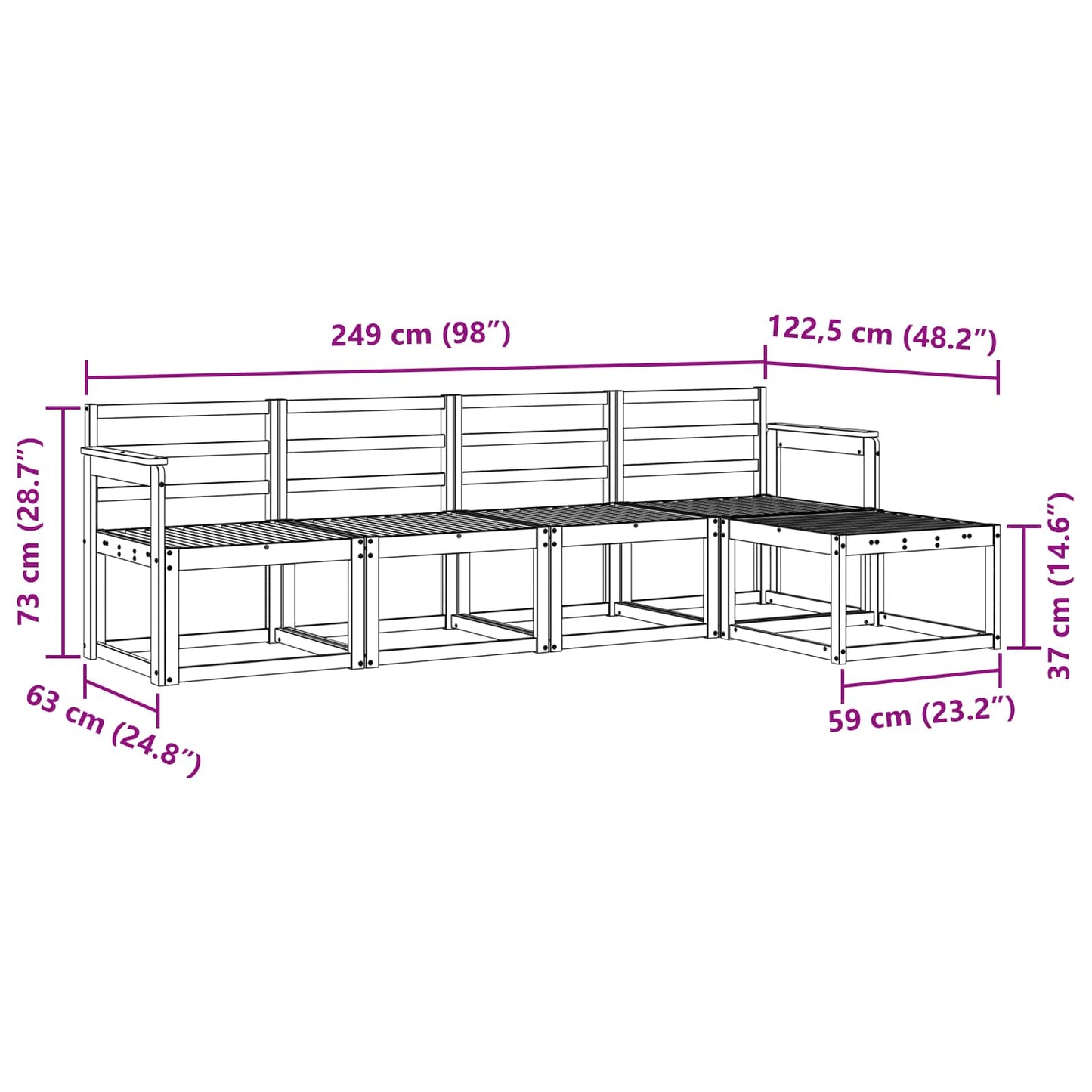 Outdoor Sofa Set 5 pcs White 249 x 122.5 x 73 cm