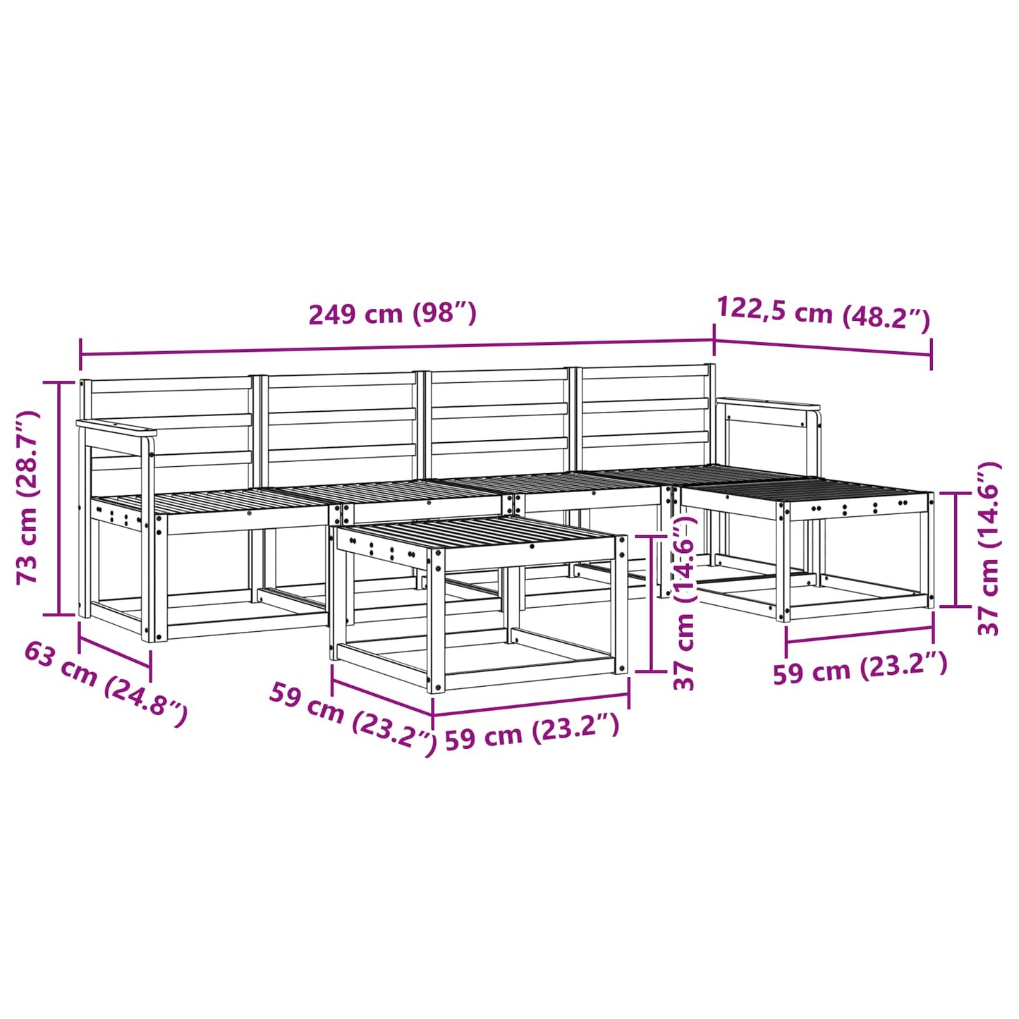 Outdoor Sofa Set 6 pcs White 59 x 59 x 37 cm Solid Acacia Wood