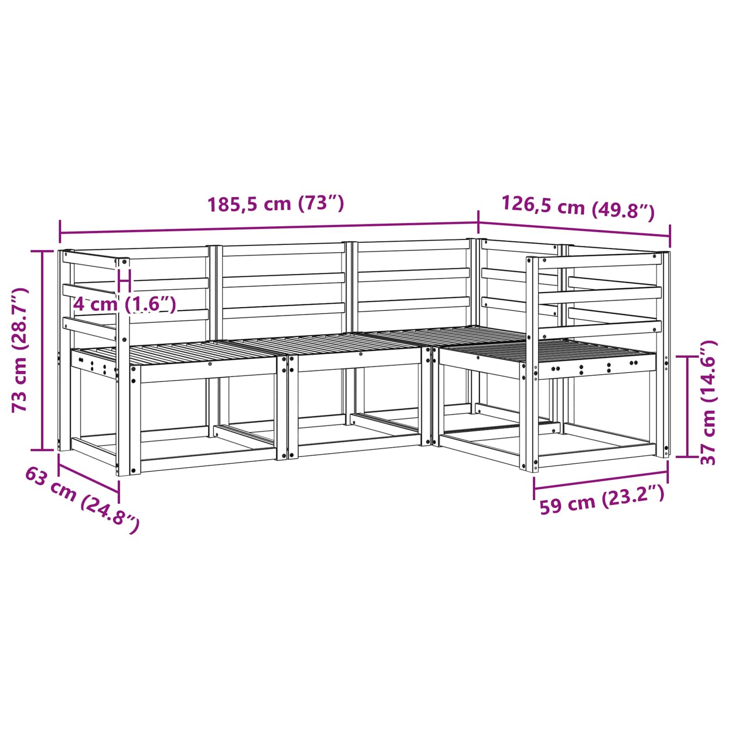 Outdoor Sofa Set 4 pcs White 185.5 x 126.5 x 73 cm