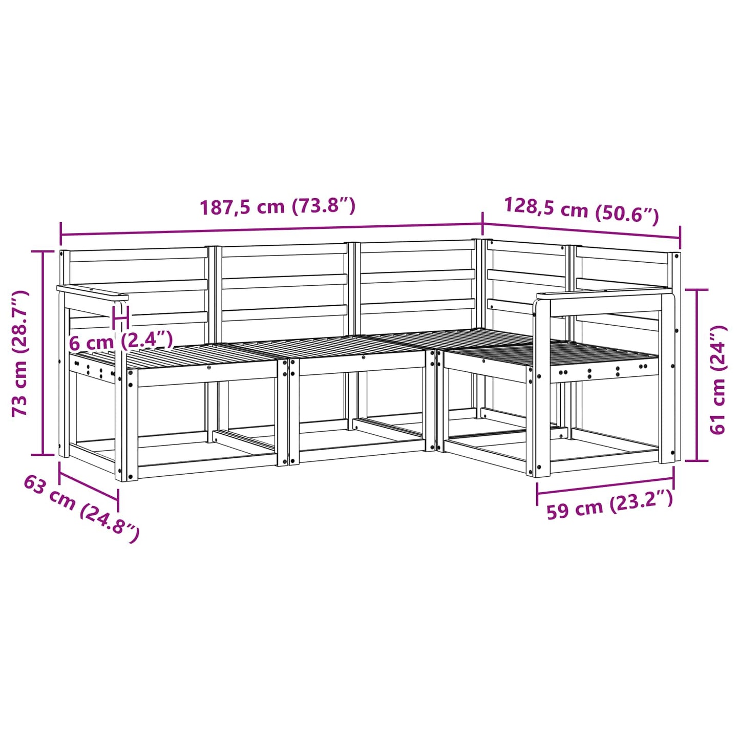 Outdoor Sofa Set 4 pcs White 187.5 x 128.5 x 73 cm