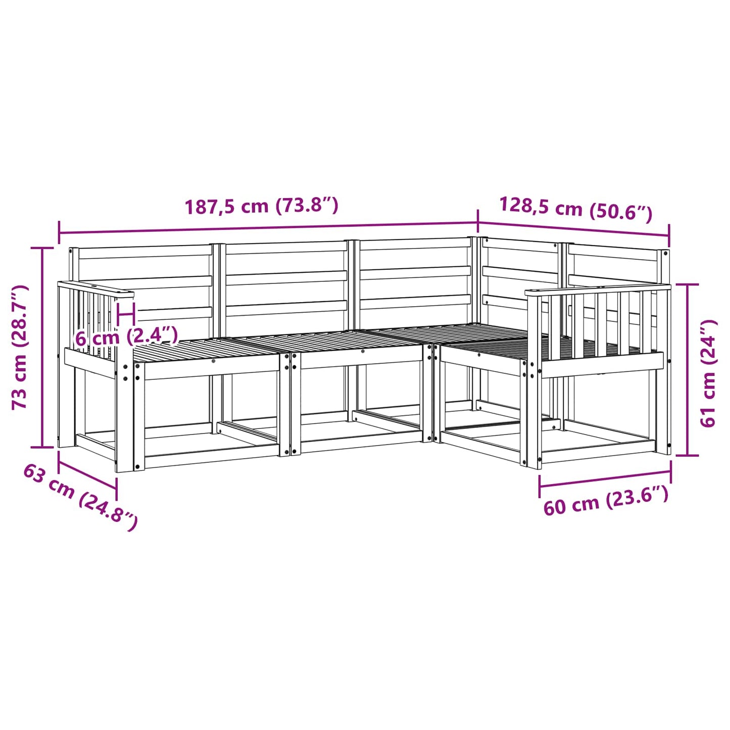 Outdoor Sofa Set 4 pcs White 187.5 x 128.5 x 73 cm